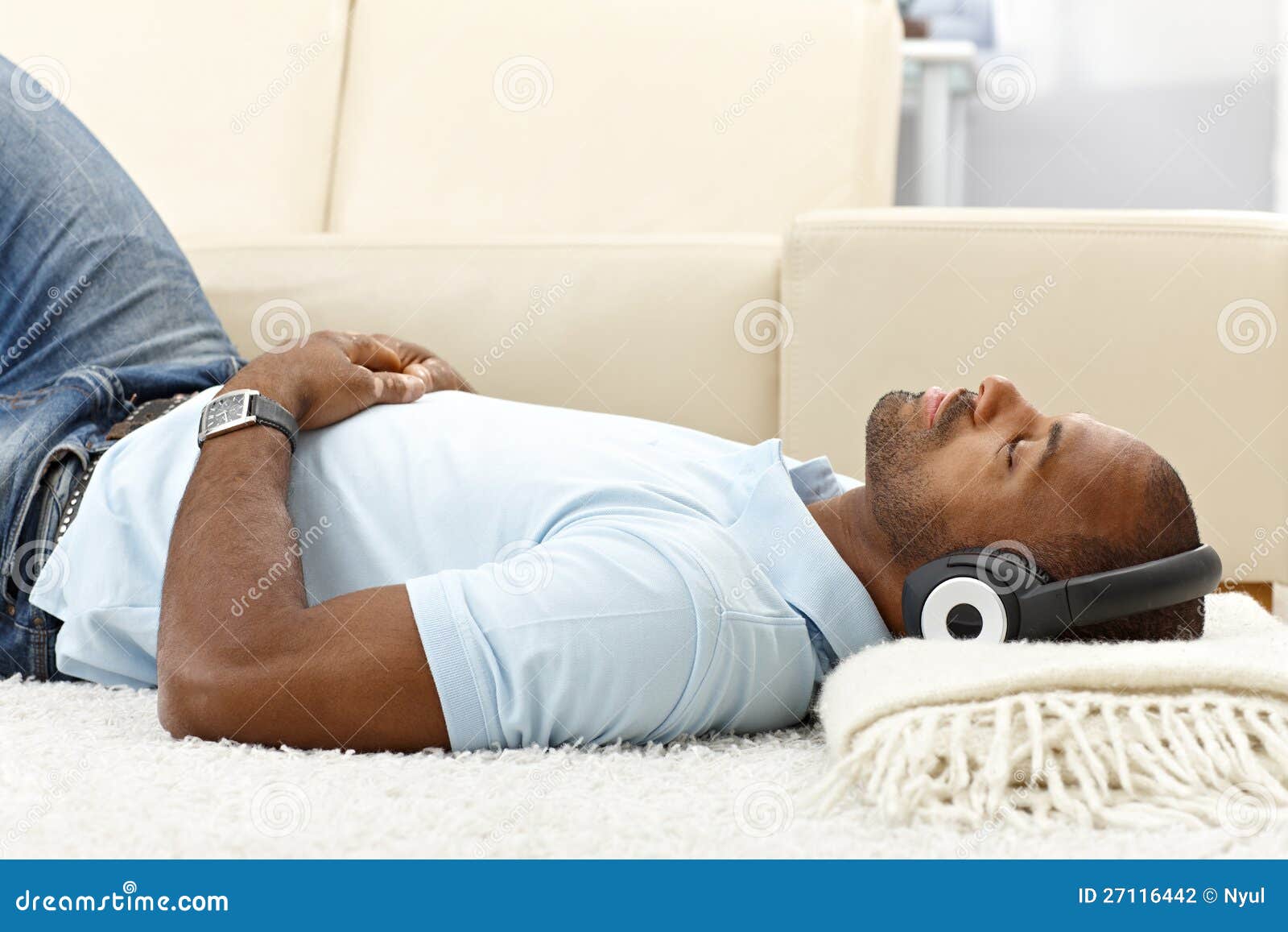 relaxing with music on headphones