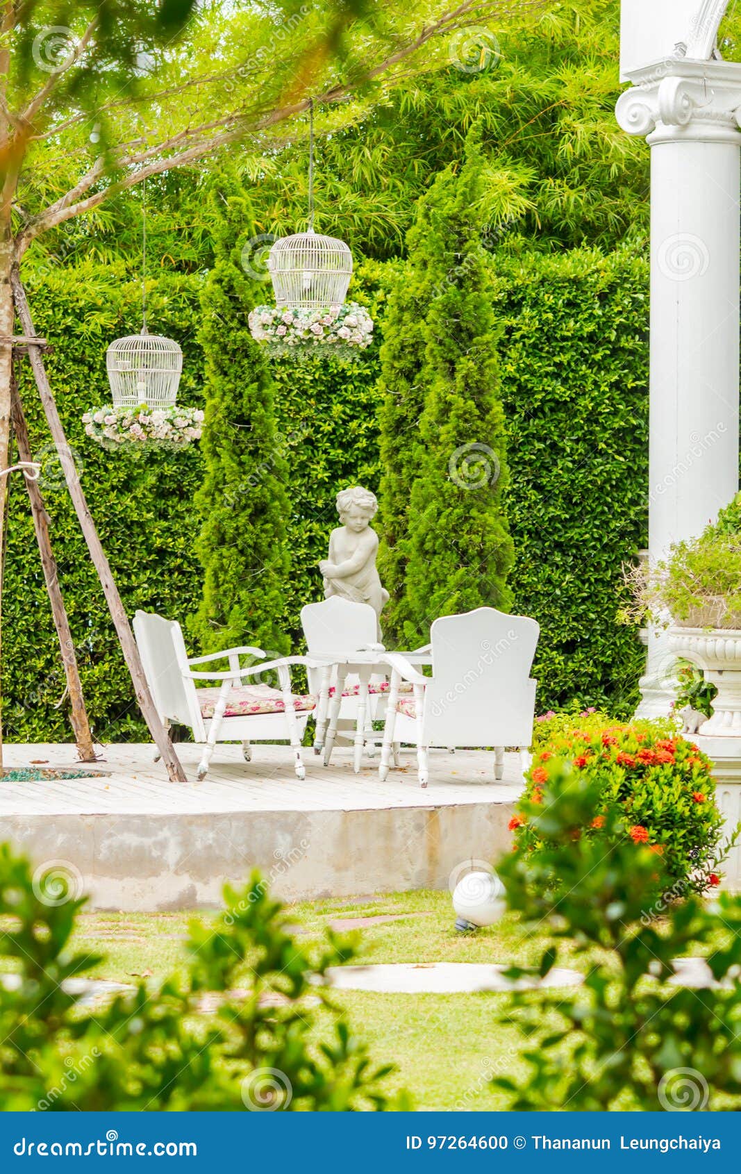 relaxing space in cozy garden.