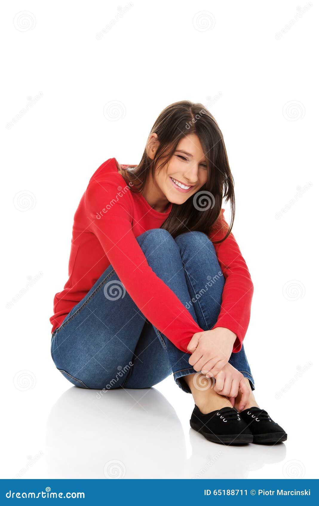 Relaxing Woman Sitting on the Floor. Stock Image - Image of friendly ...