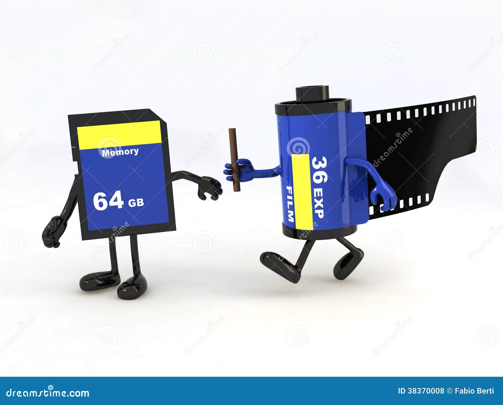 Relay between Film Photo Roll and Memory Stick Stock Illustration