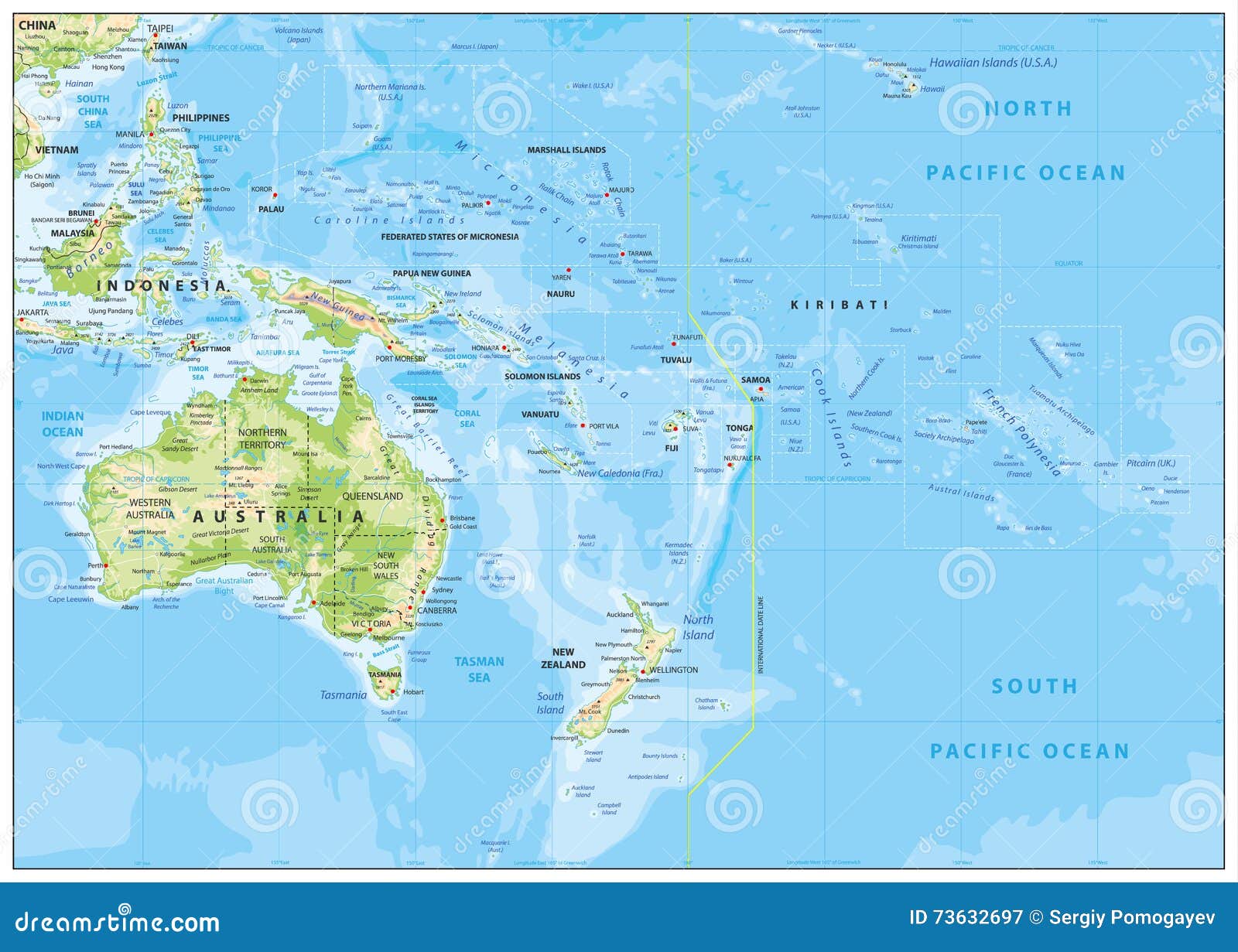 relief map of oceania