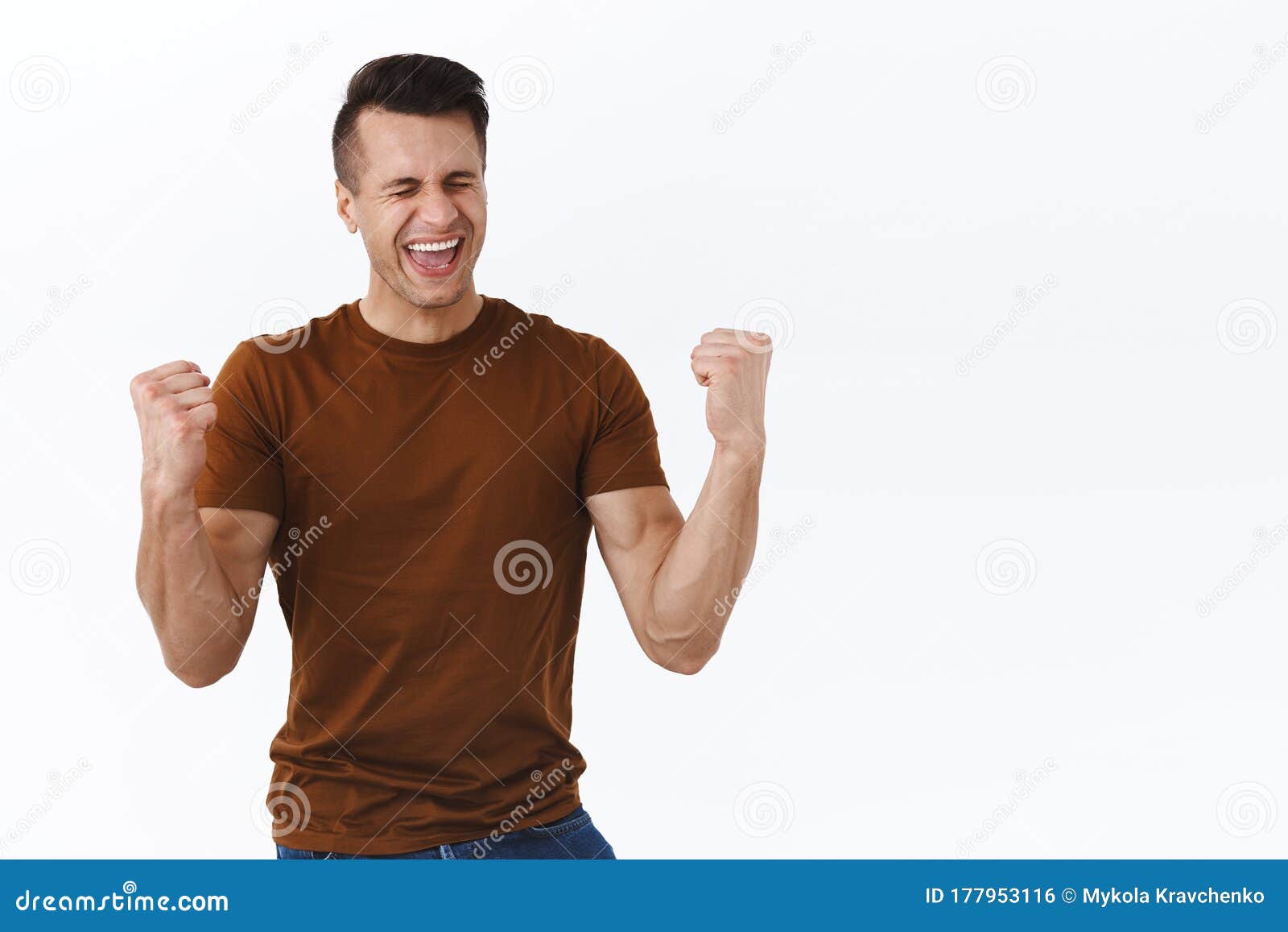 Relieved, Satisfied Happy Handsome Man Celebrating Great