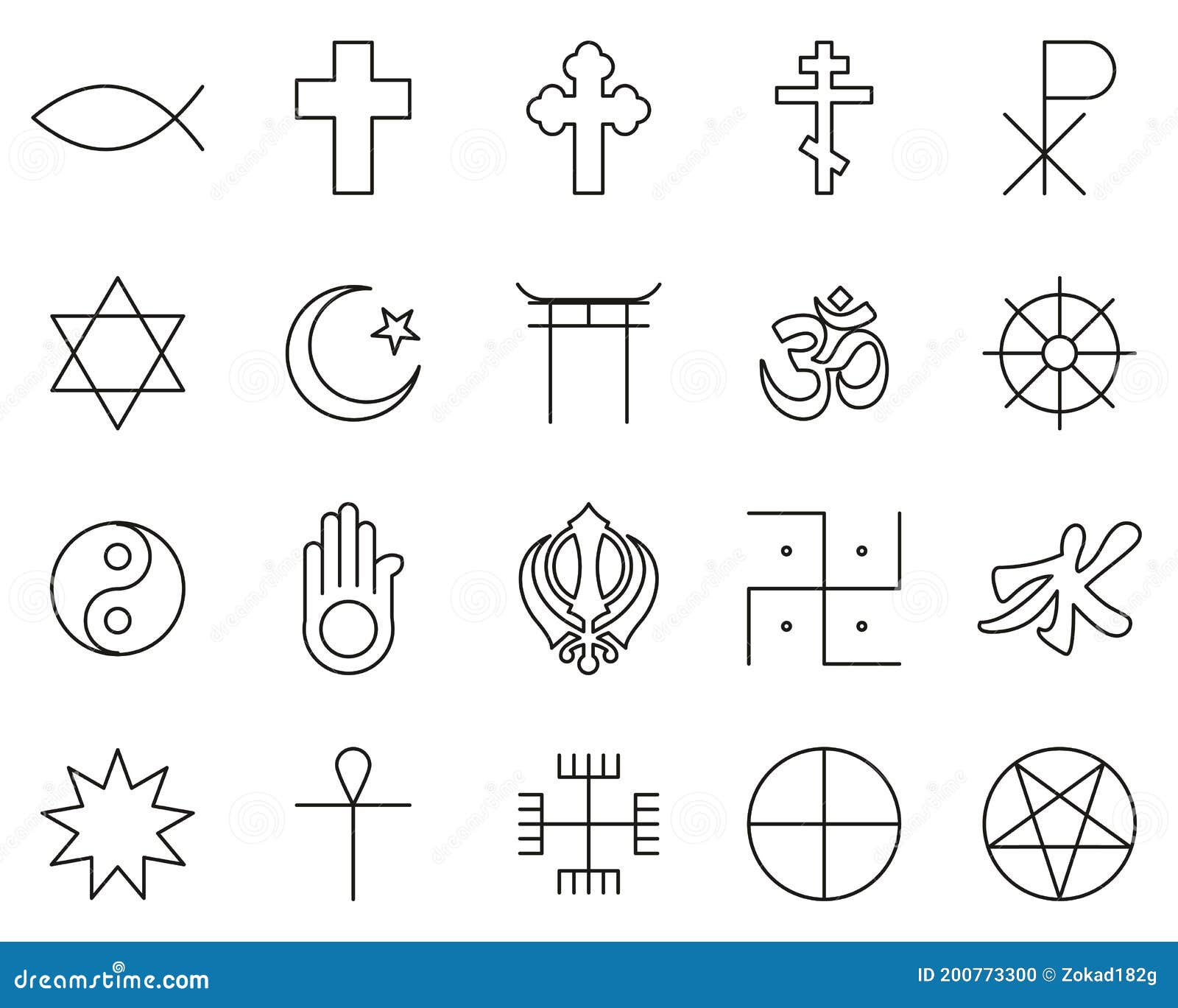 Religion Symbols Icons White on Black Sticker Set Big Stock Vector ...