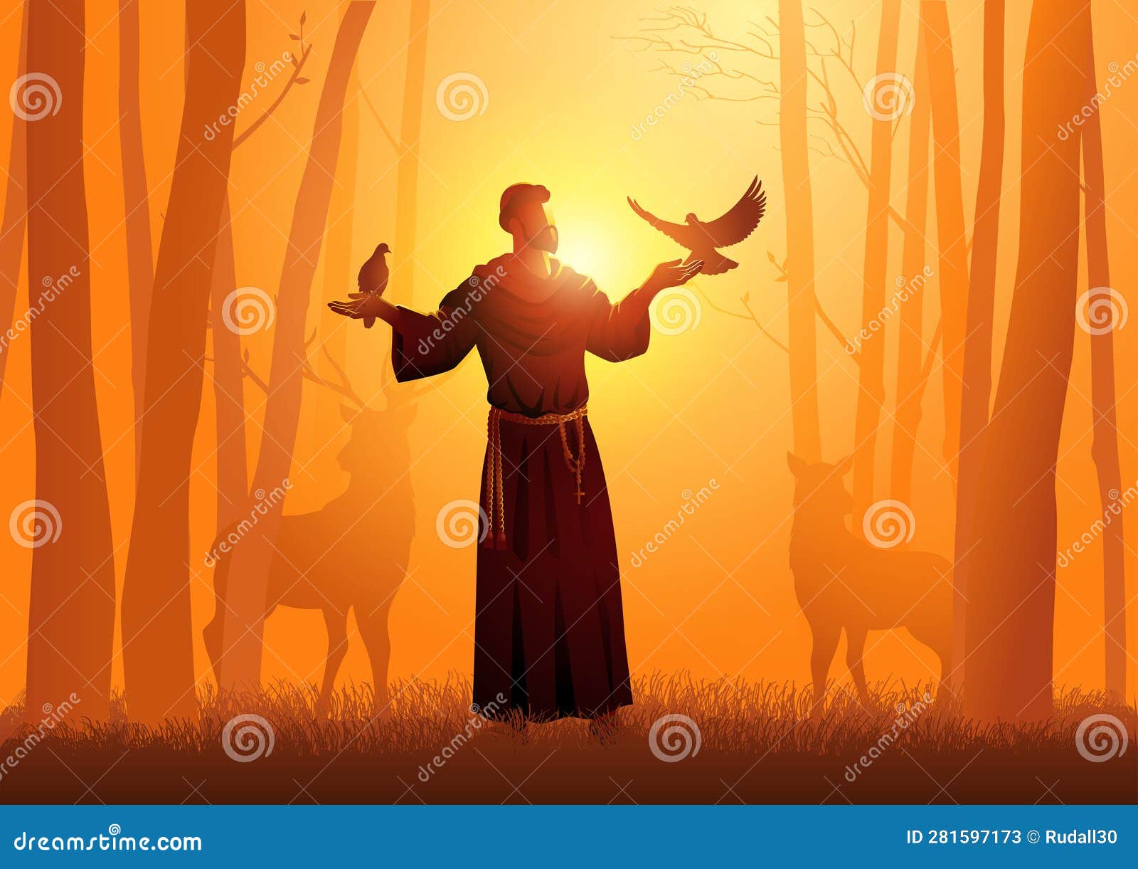 saint francis of assisi with animals in the woods
