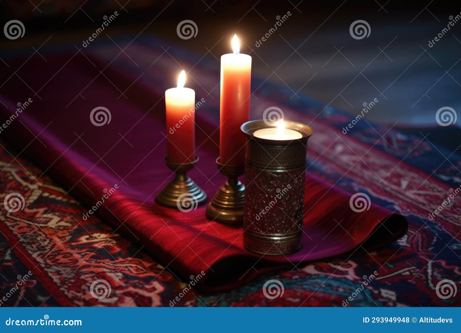 A Religious Candle Next To a Folded Prayer Mat Stock Illustration