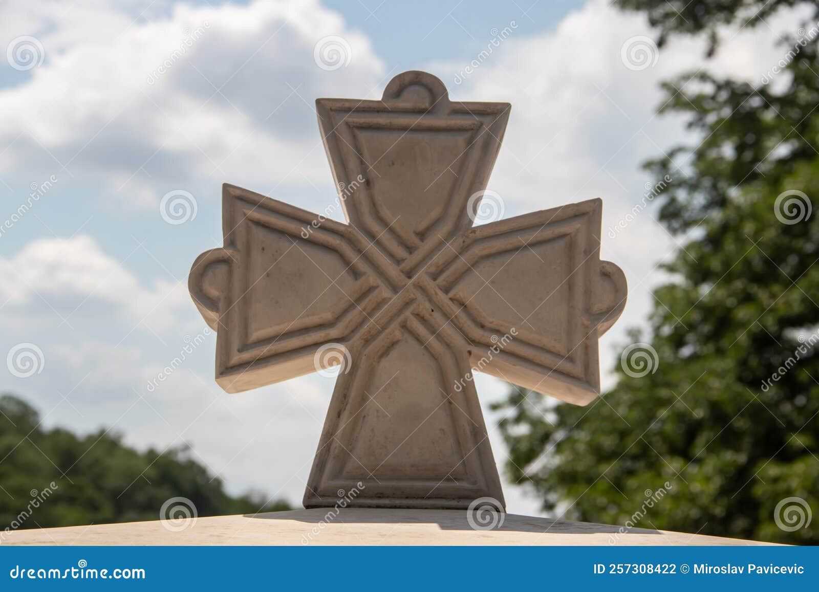 religious cross a front of serbian orthodox monastery manasija near despotovac, serbia