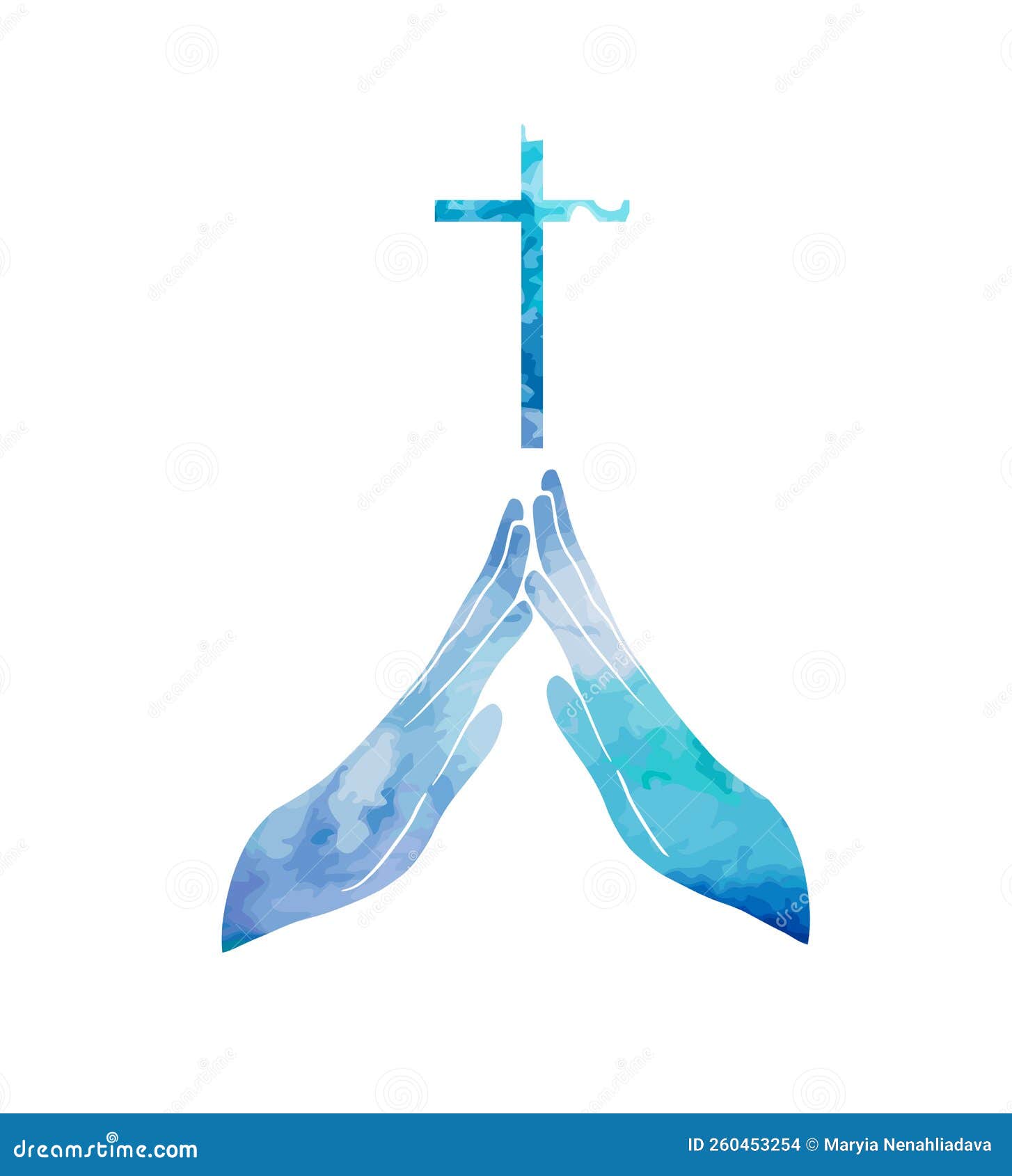 Blue Religious Cross in Hand. Vector Illustration Stock Vector