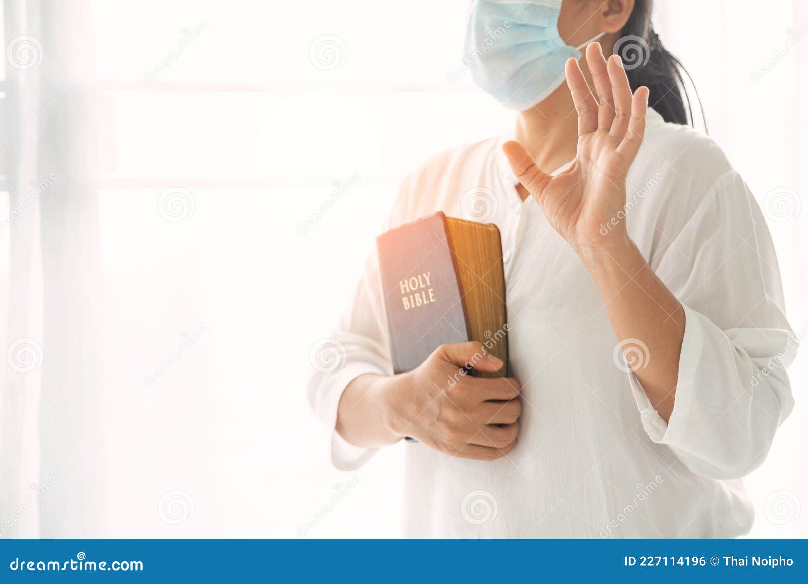 Religious Woman in Protective Face Mask Stock Photo - Image of blessed ...