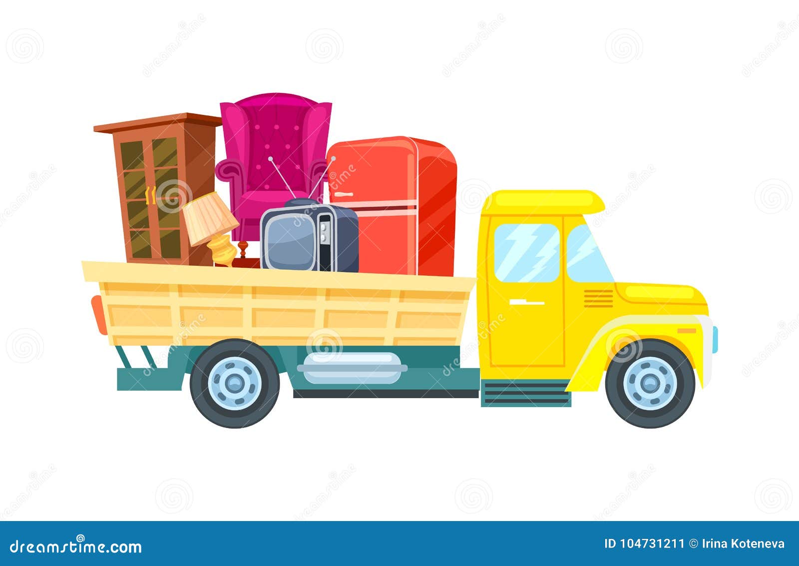 Freight Truck With Furniture Vector Icon Stock Vector