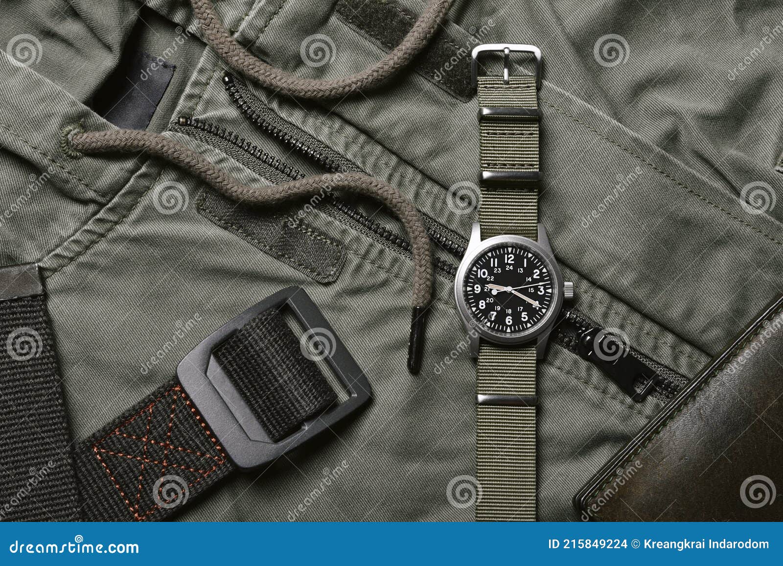 Reloj Militar Vintage Con Correa De La Otan Y Cinturón Táctico En El Ejército  Verde Fondo Reloj Clásico Reloj Mecánico Pulsera Foto de archivo - Imagen  de segundo, vaqueros: 215849224