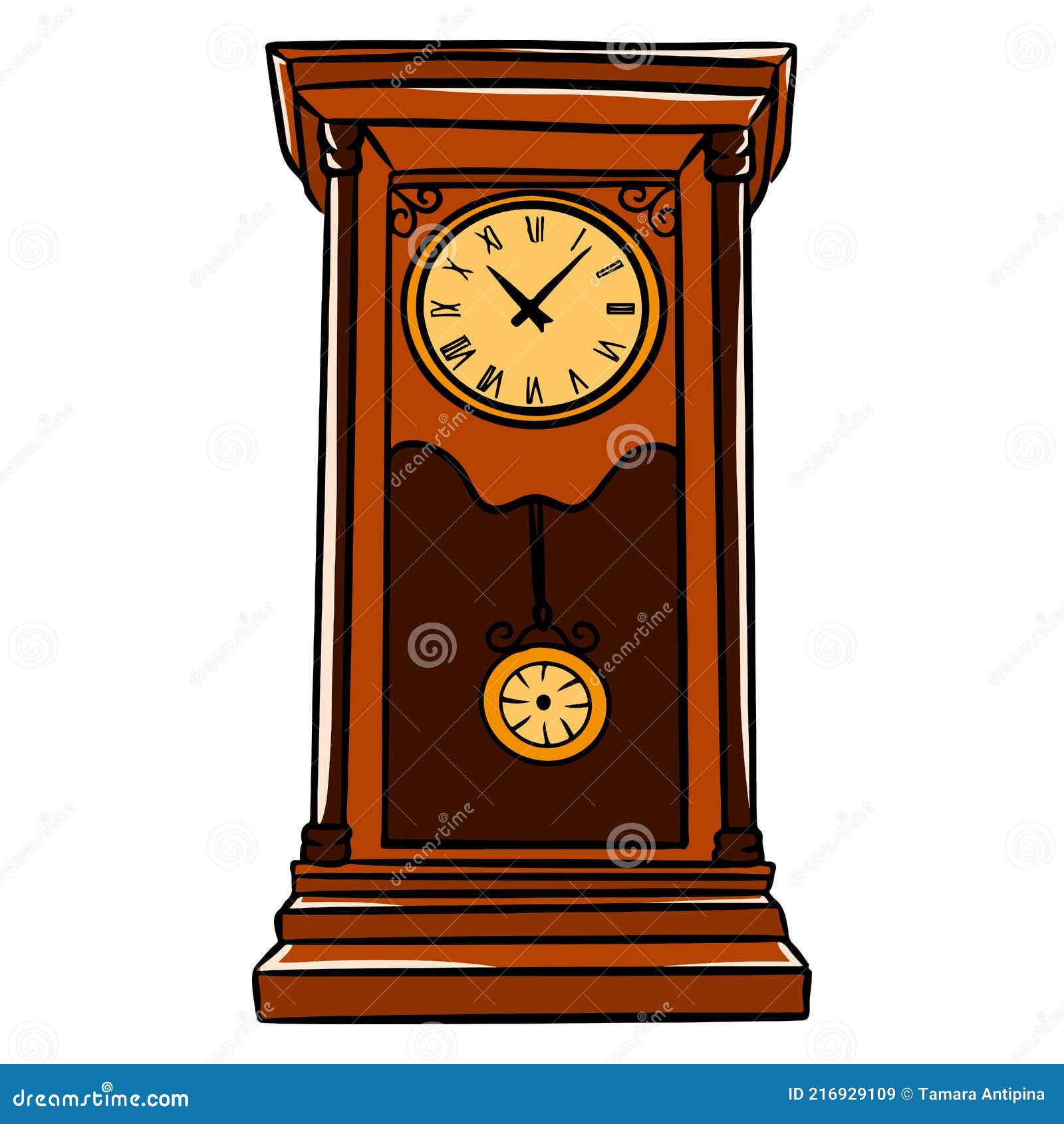 Reloj. Tiempo. Reloj Abuelo. Reloj De Péndulo. Estilo De Dibujos Animados.  Ilustración del Vector - Ilustración de concepto, alarmar: 216929109