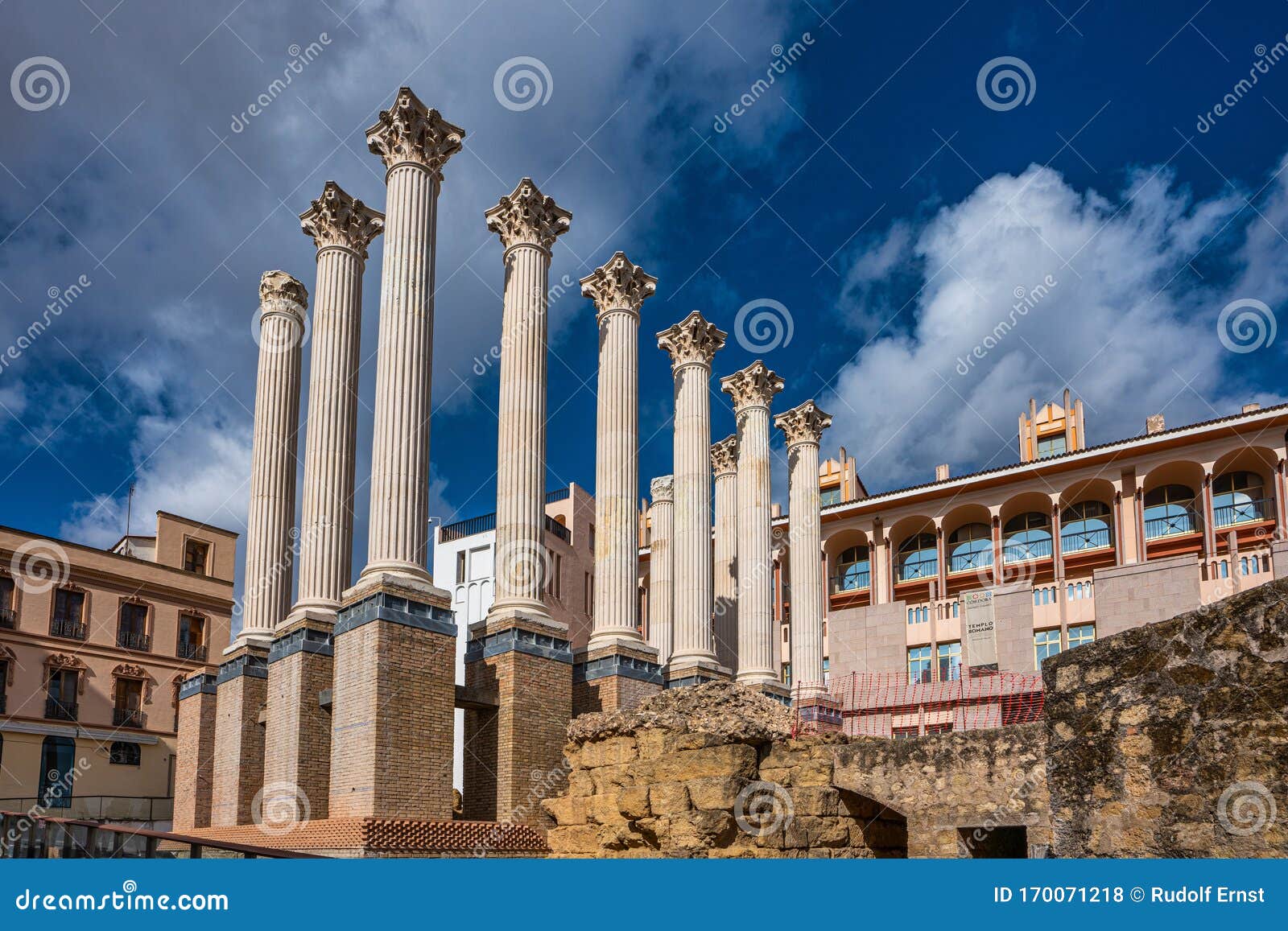remaining columns of the roman temple, templo romano of cordoba, spain