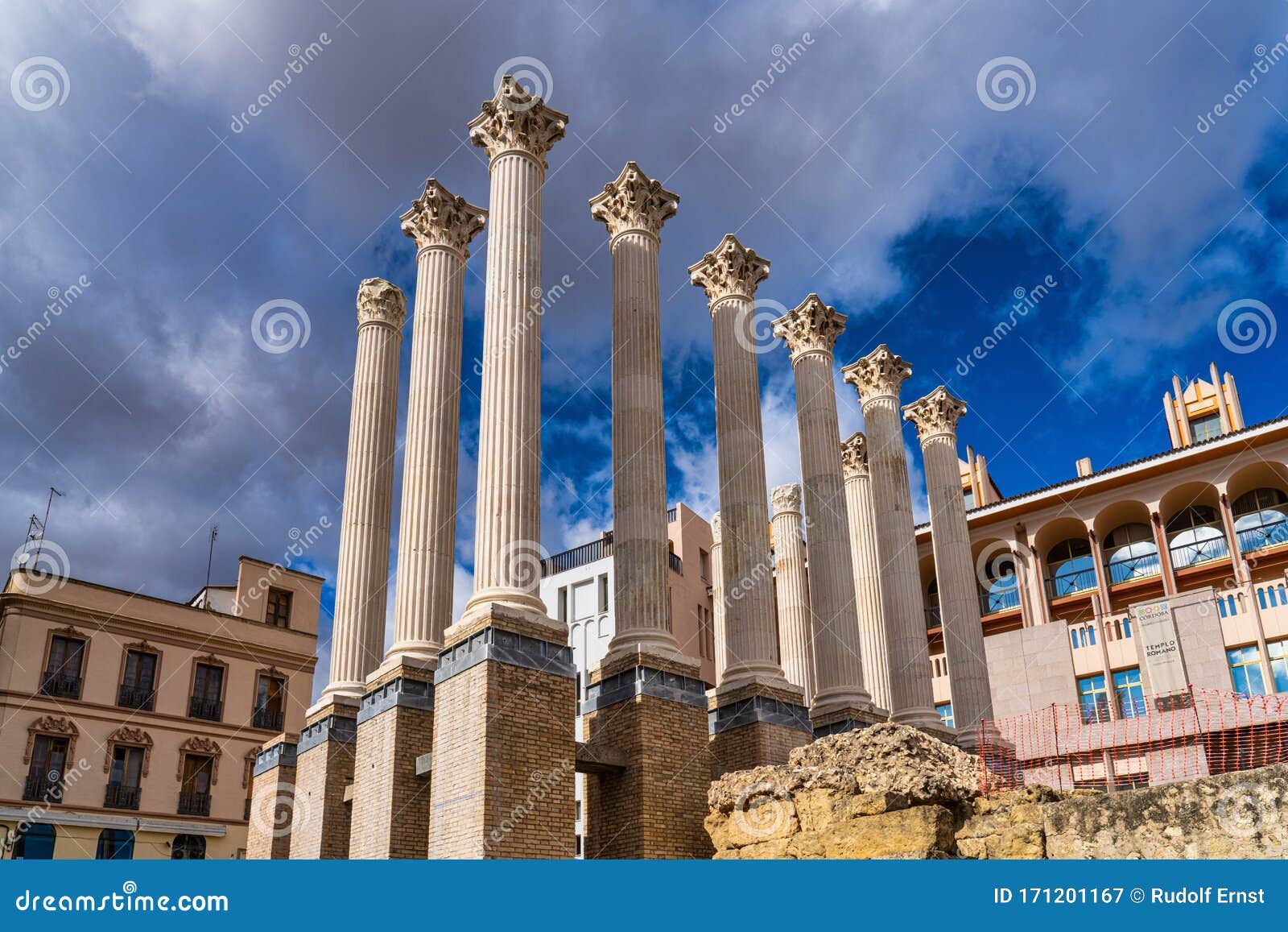 remaining columns of the roman temple, templo romano of cordoba, spain