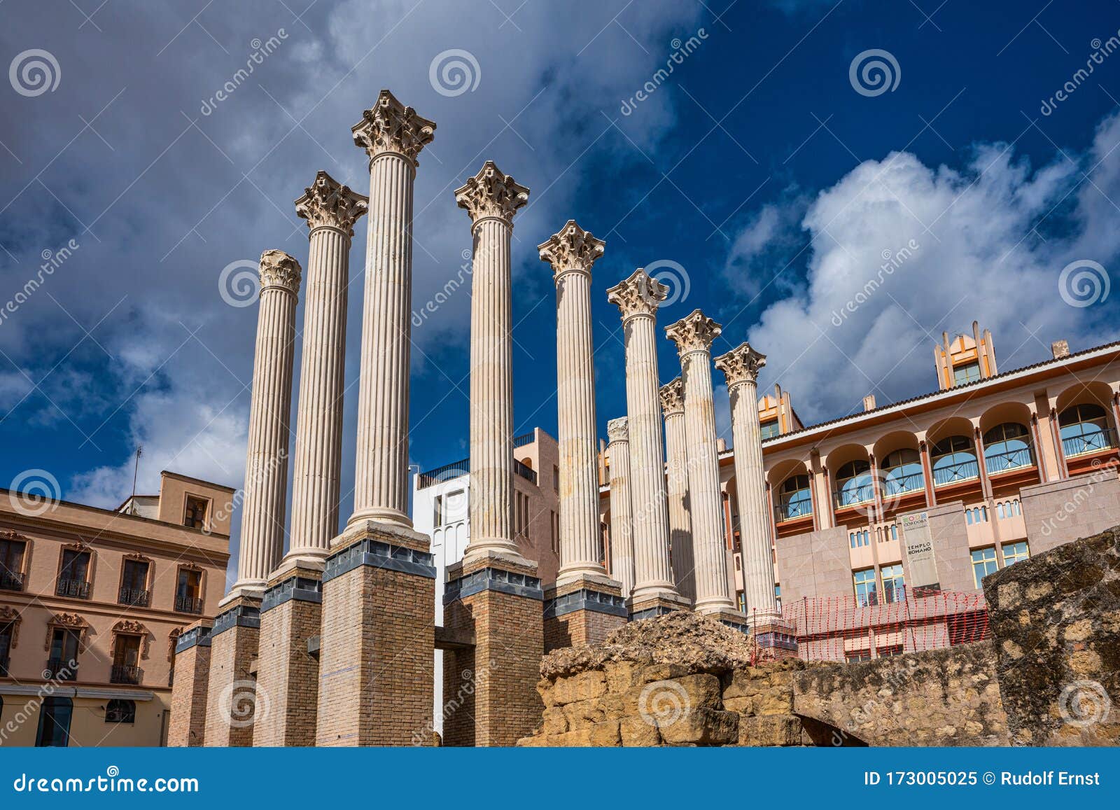 remaining columns of the roman temple, templo romano of cordoba, spain