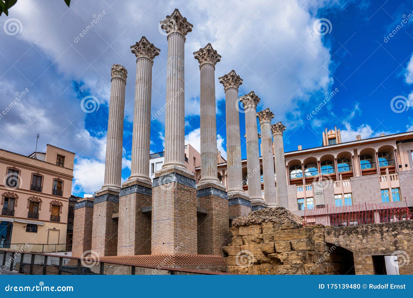 remaining columns of the roman temple, templo romano of cordoba, spain