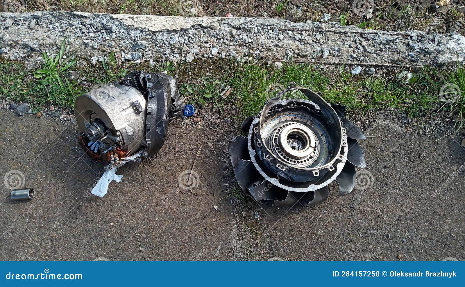 remains of missile units of the operational-tactical missile system . the air defense system shot down a missile, part