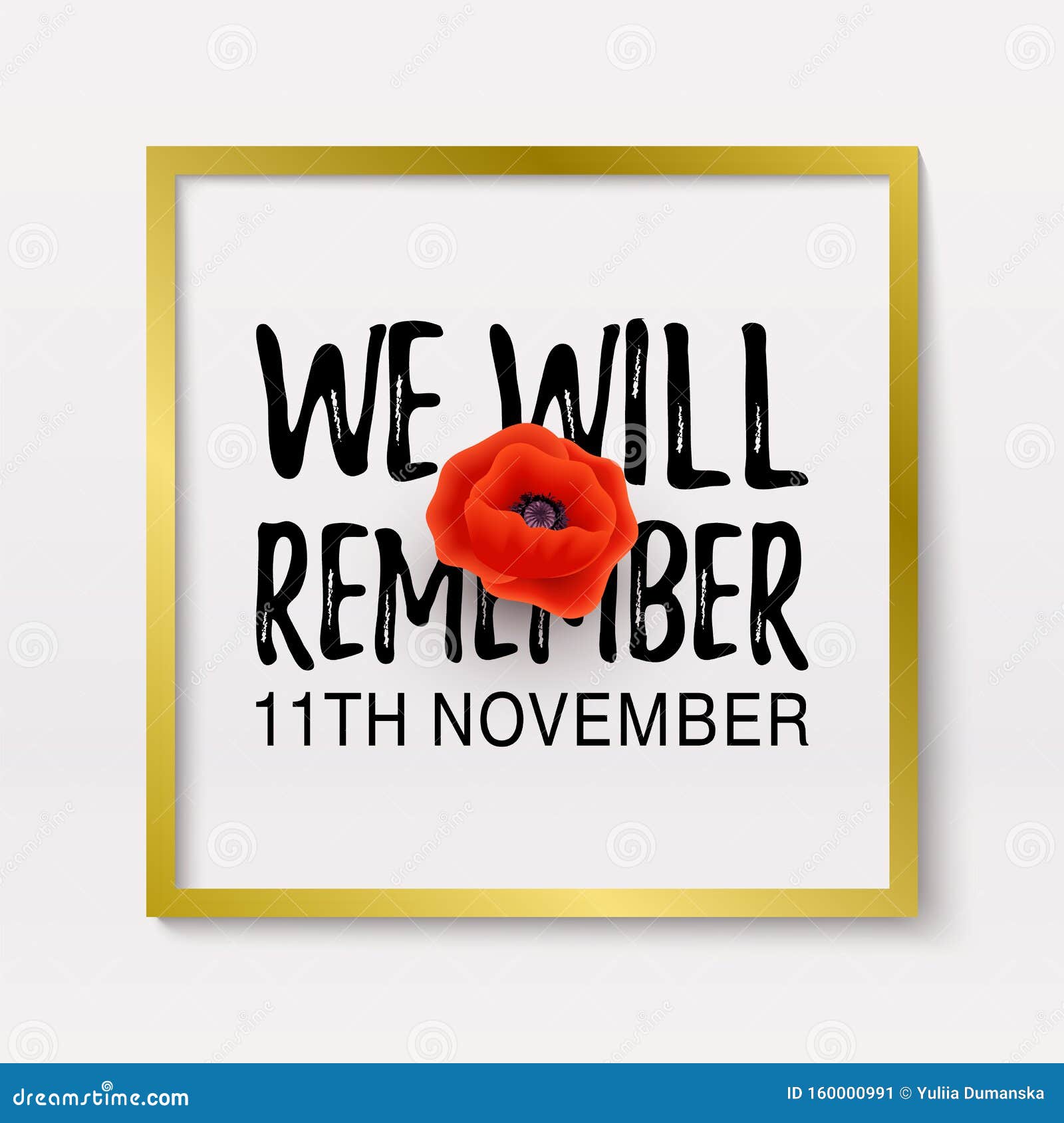 Remembrance Day Poppy Banner, Card. we Will Remember Quote. 11th November  Date. Stock Vector - Illustration of field, sign: 160000991