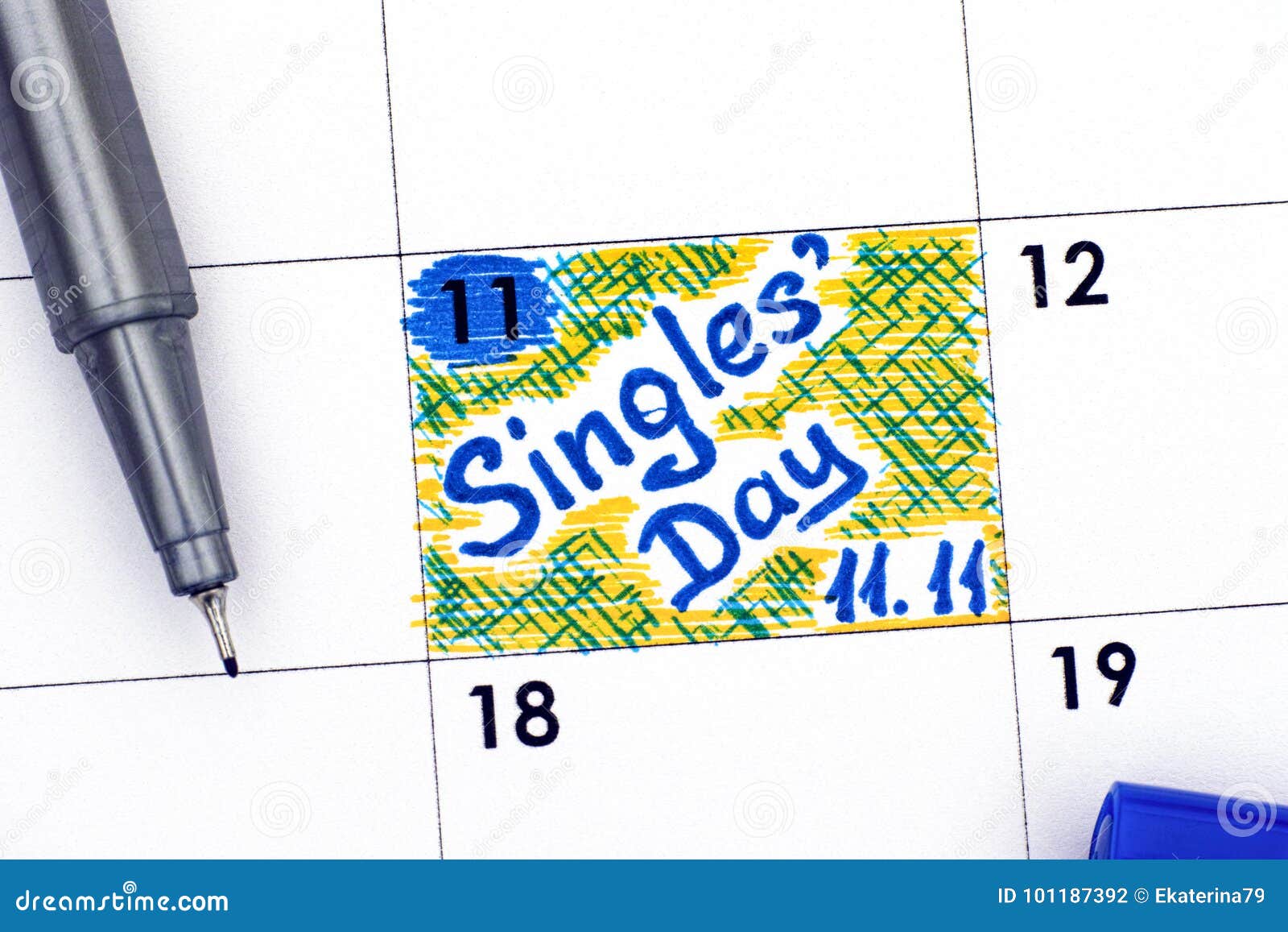reminder singles day 11.11 in calendar with blue pen