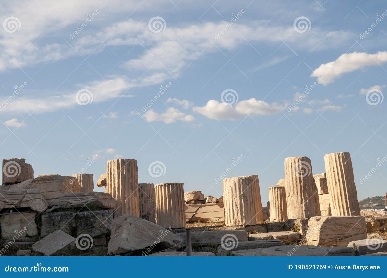 Remnants of Columns at Acropolis, Ancient Greek Ruins Editorial Stock