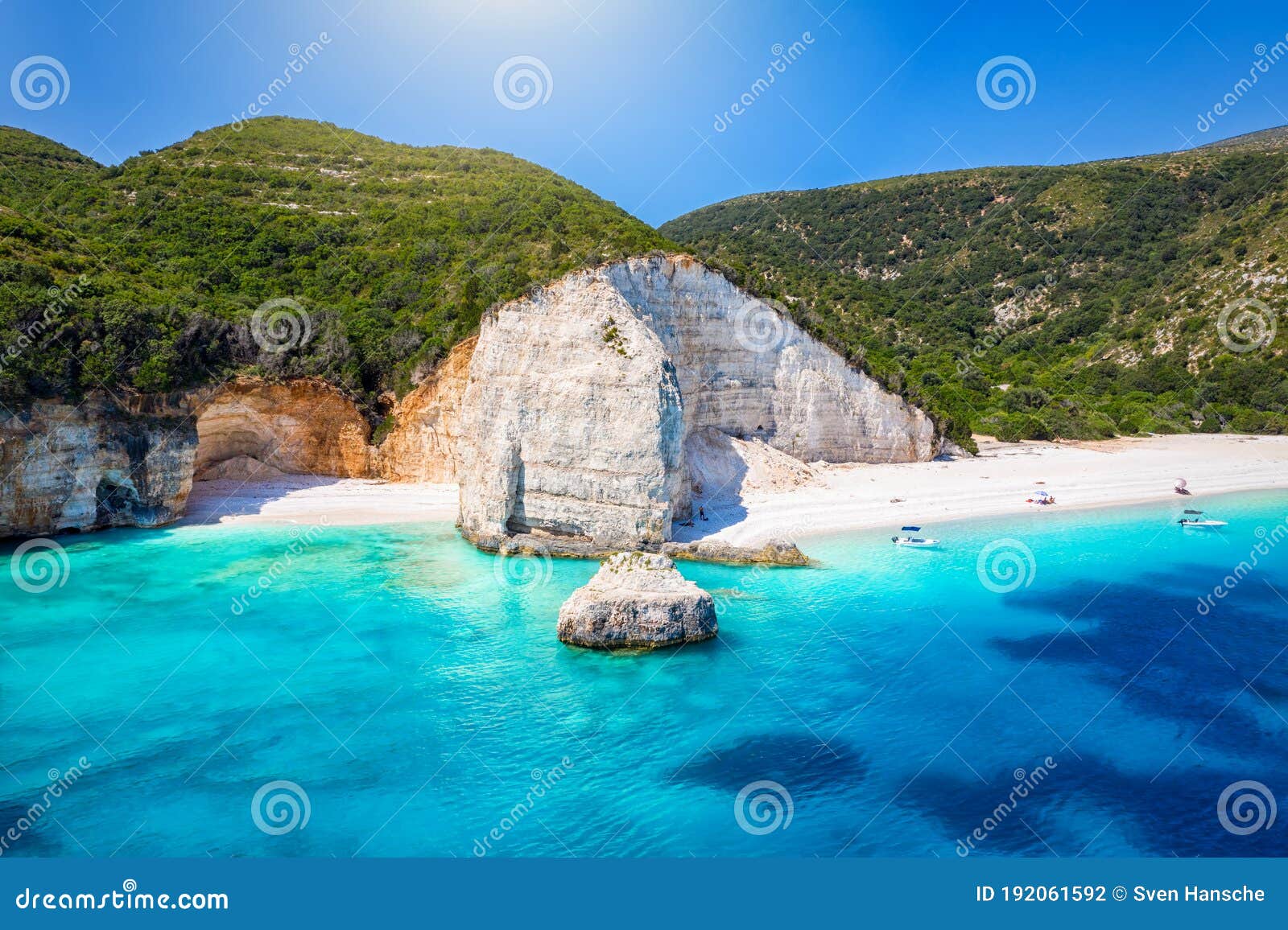 the remote and beautiful fteri beach on the island of kefalonia, greece