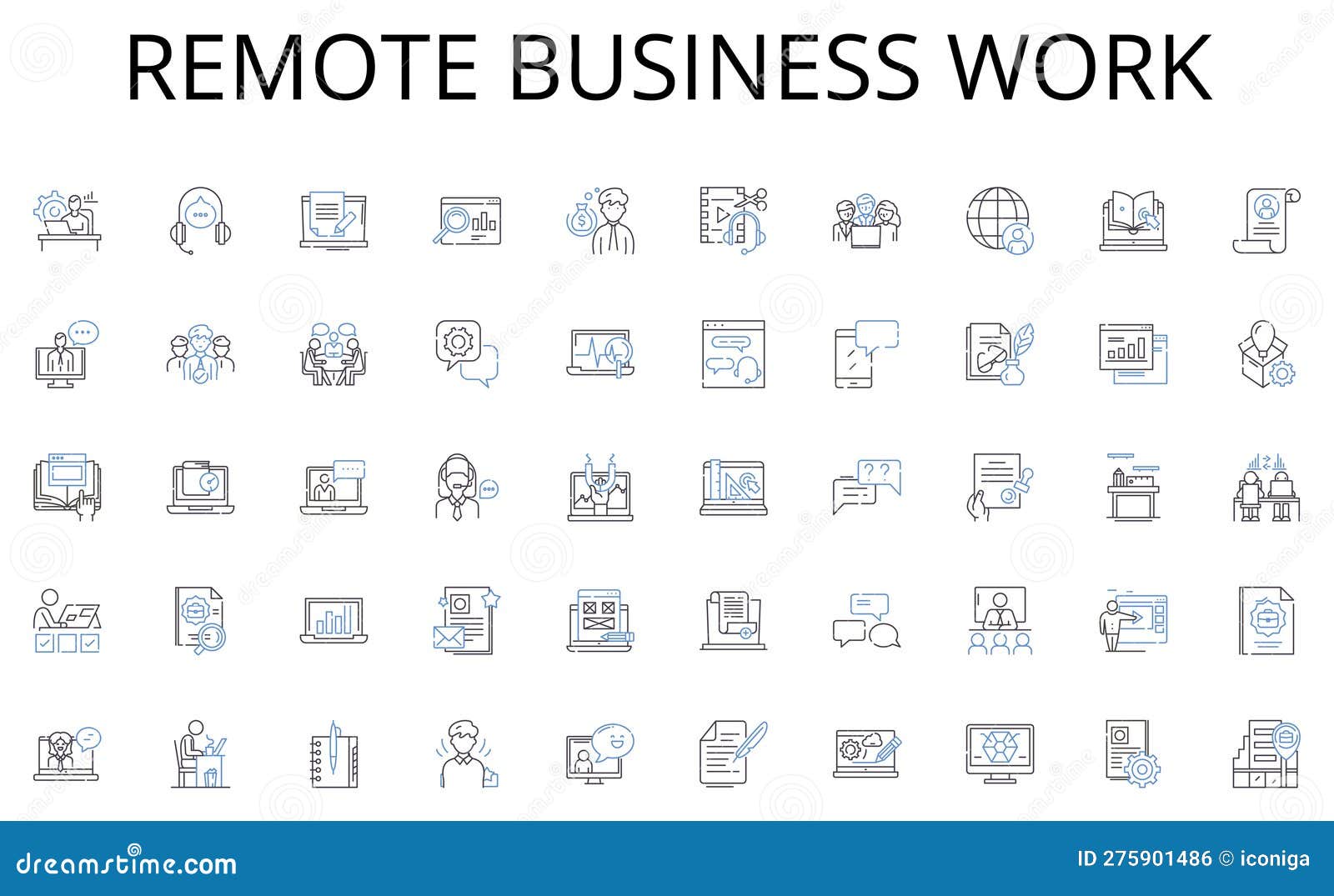 remote business work line icons collection. adventure, sightseeing, tour, exploration, discovery, journey, expedition