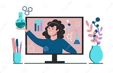 Remote Education for Schoolchildren. Education at Home Online. a Chemistry Teacher Conducts a 