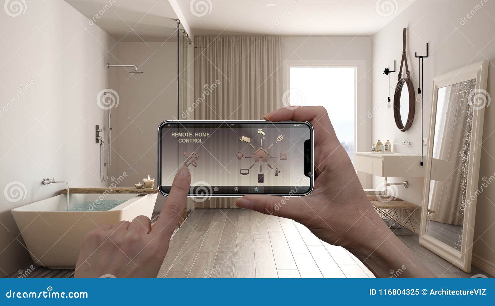 Remote Home Control System On A Digital Smart Phone Tablet. Device With