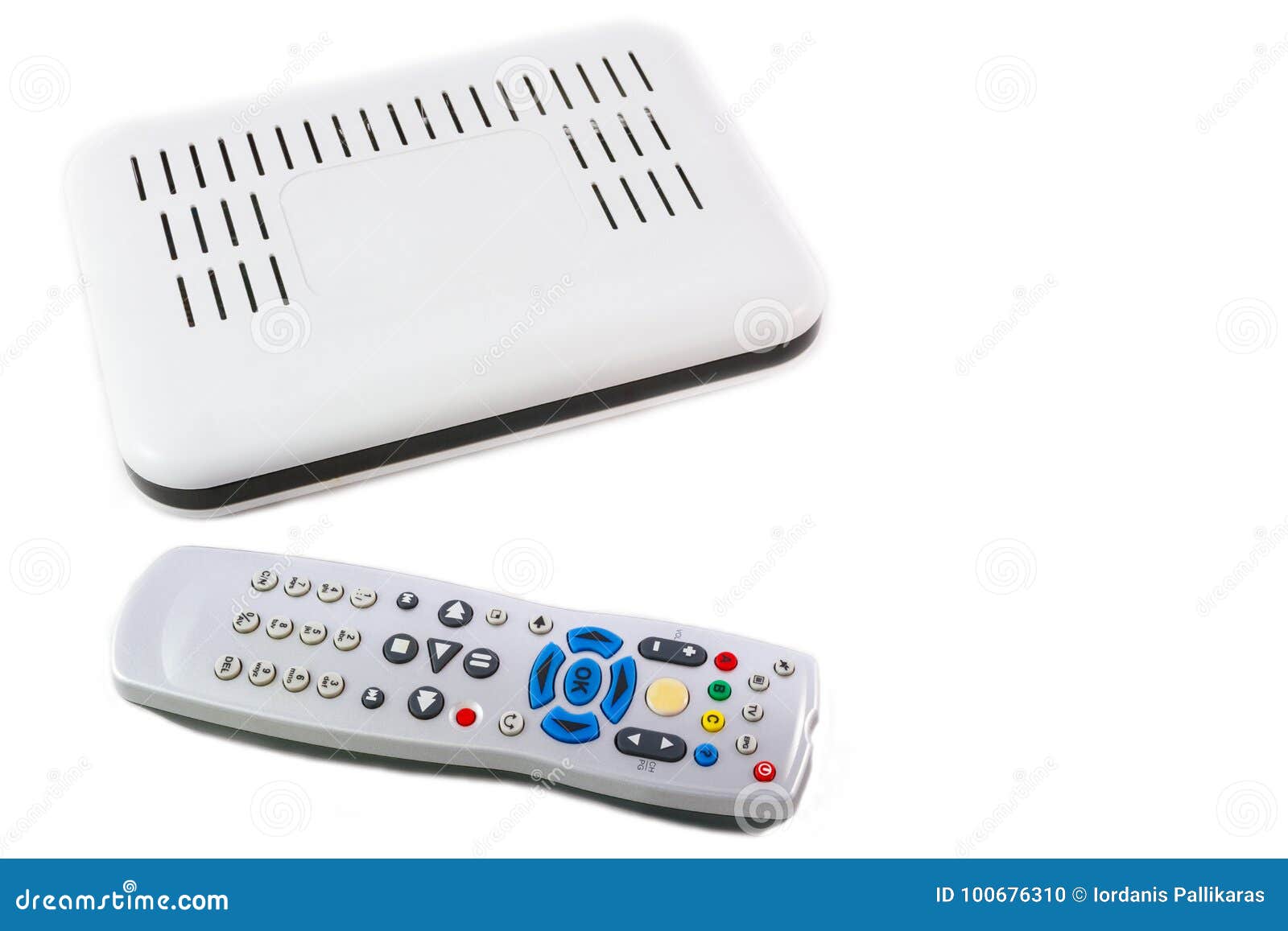Remote and Receiver for TV on White Top View Stock Photo Image of cable, digital