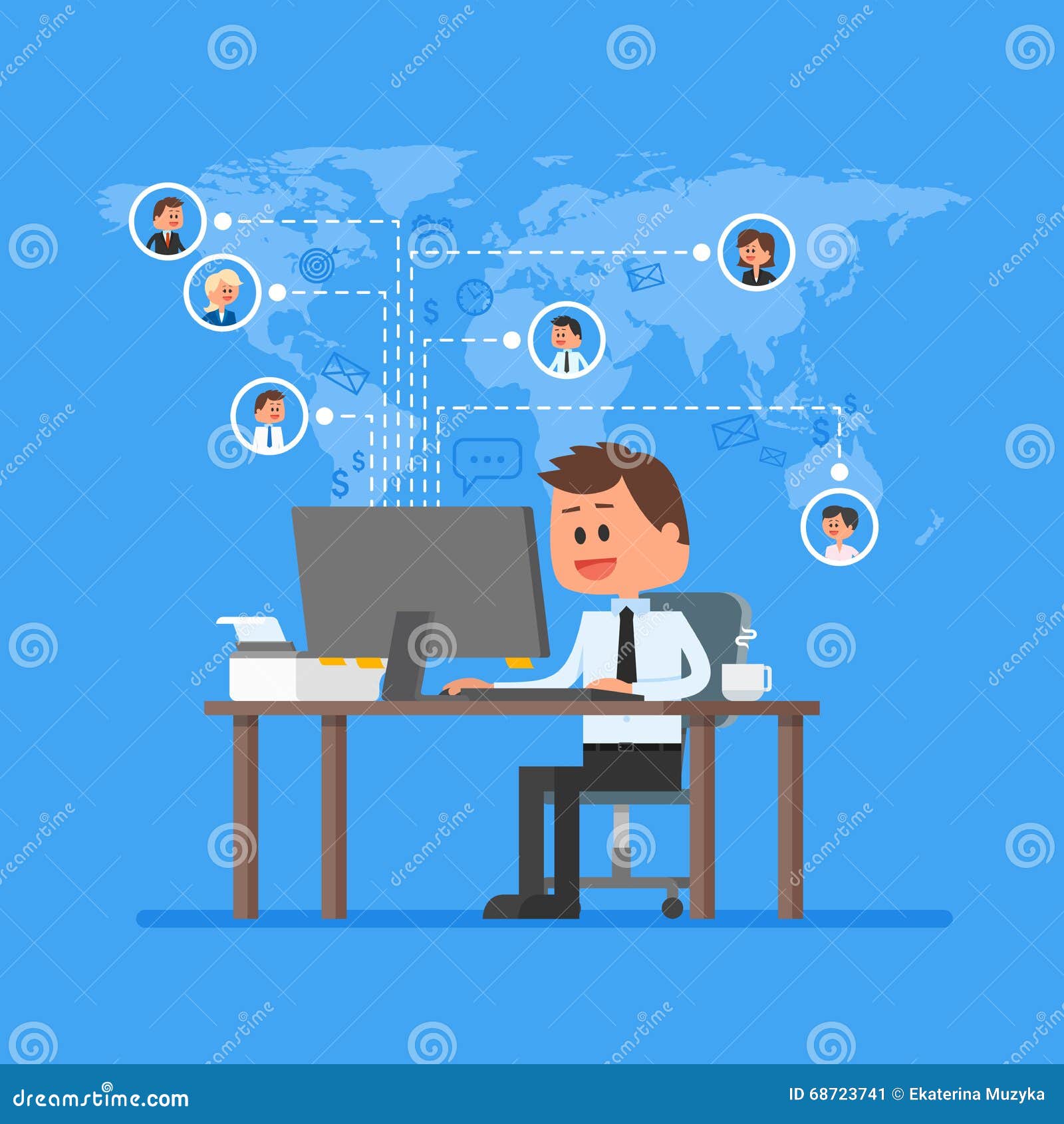 Remote Team Working Concept Vector. Work from Home Illustration in Flat