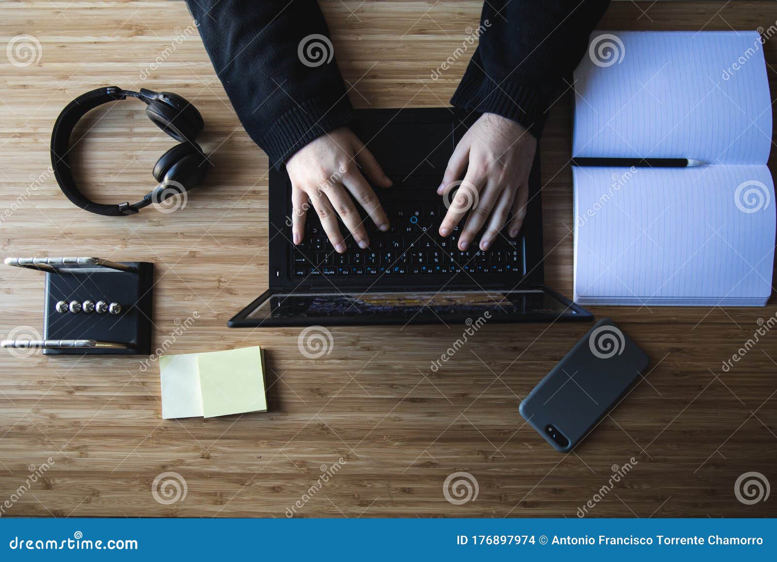 Remote Work Kit on Wooden Office Desk Stock Photo Image of