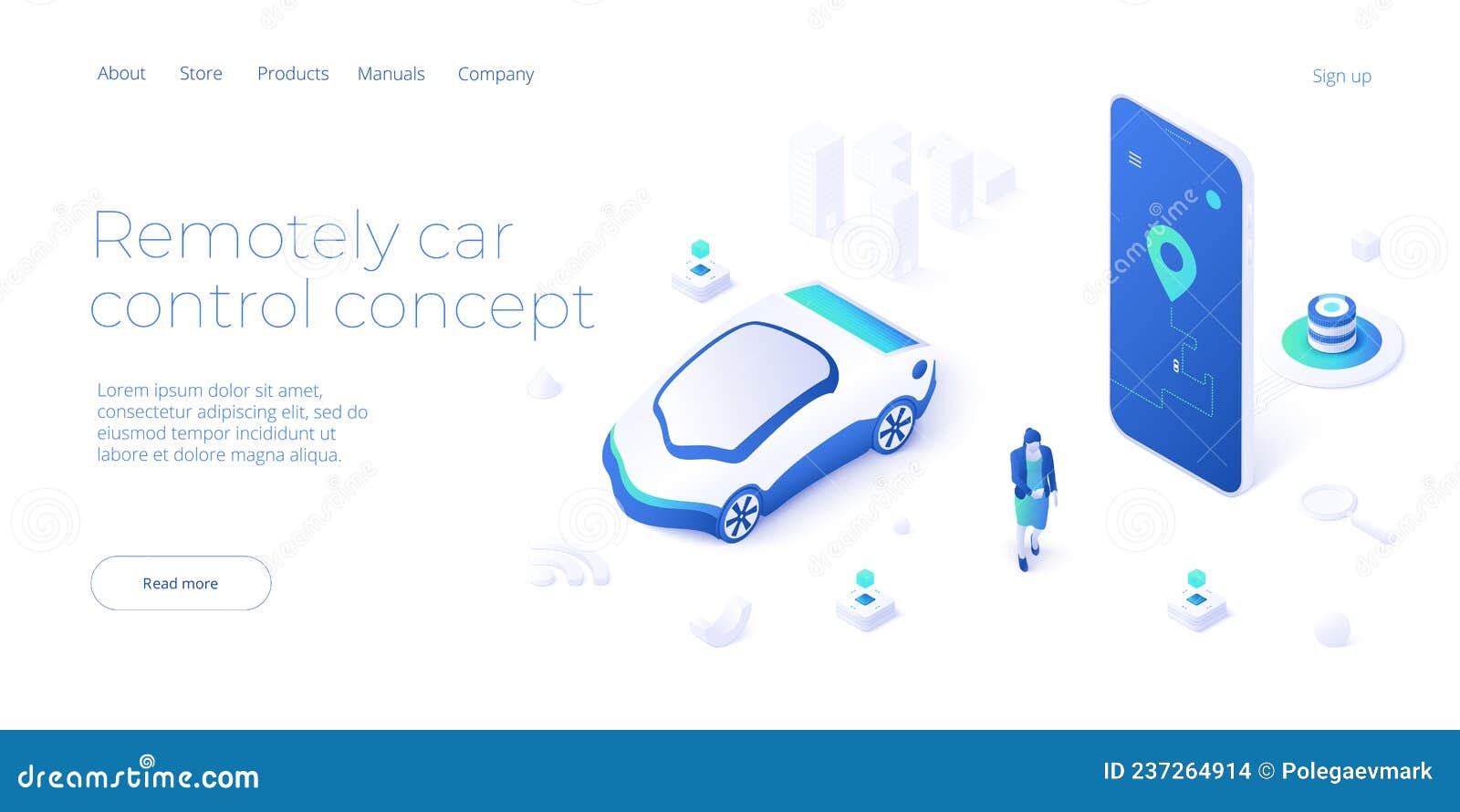 Remotely Car Control App Illustration in Isometric Vector Design. Woman
