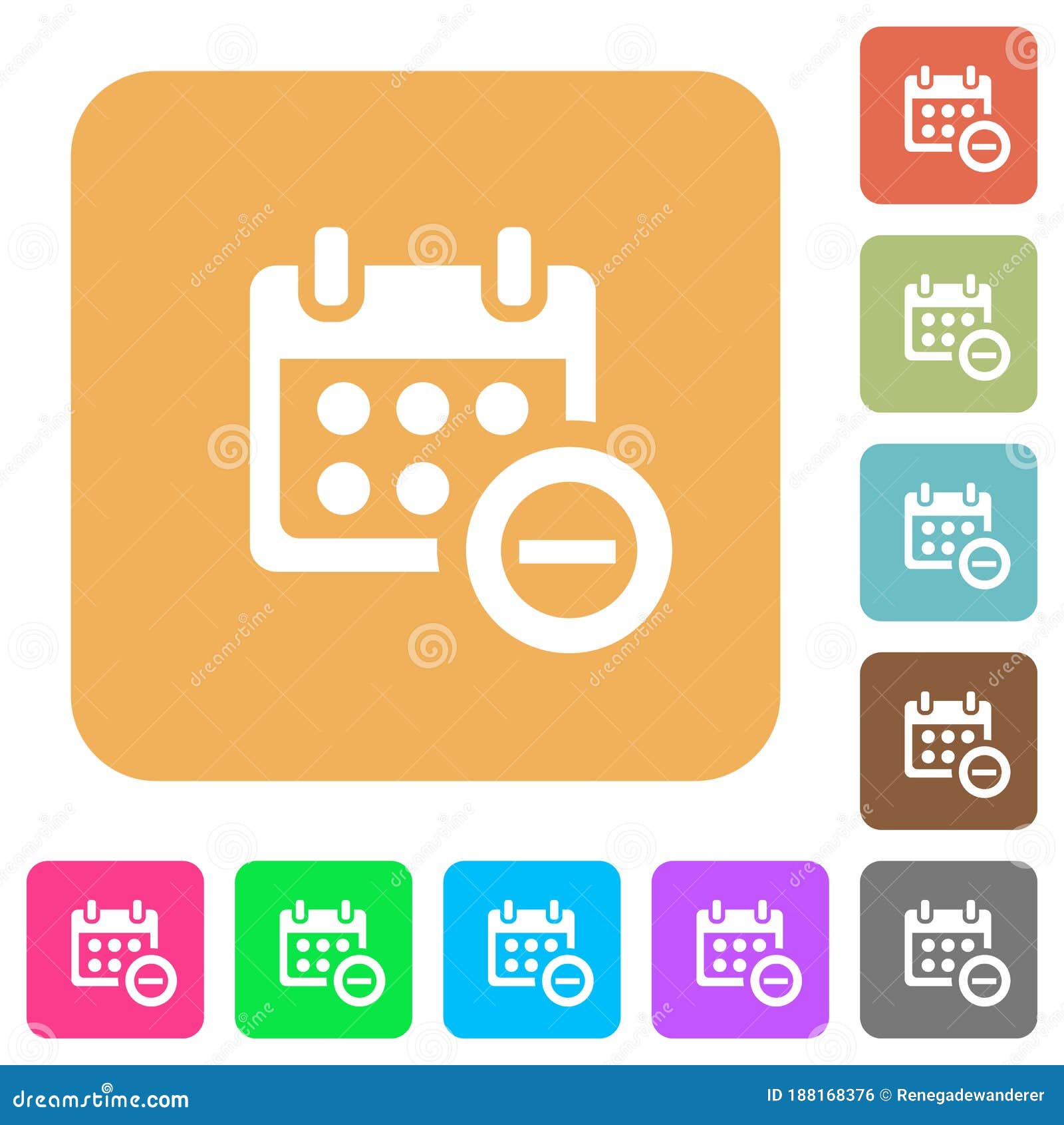 Remove Event from Calendar Rounded Square Flat Icons Stock Vector