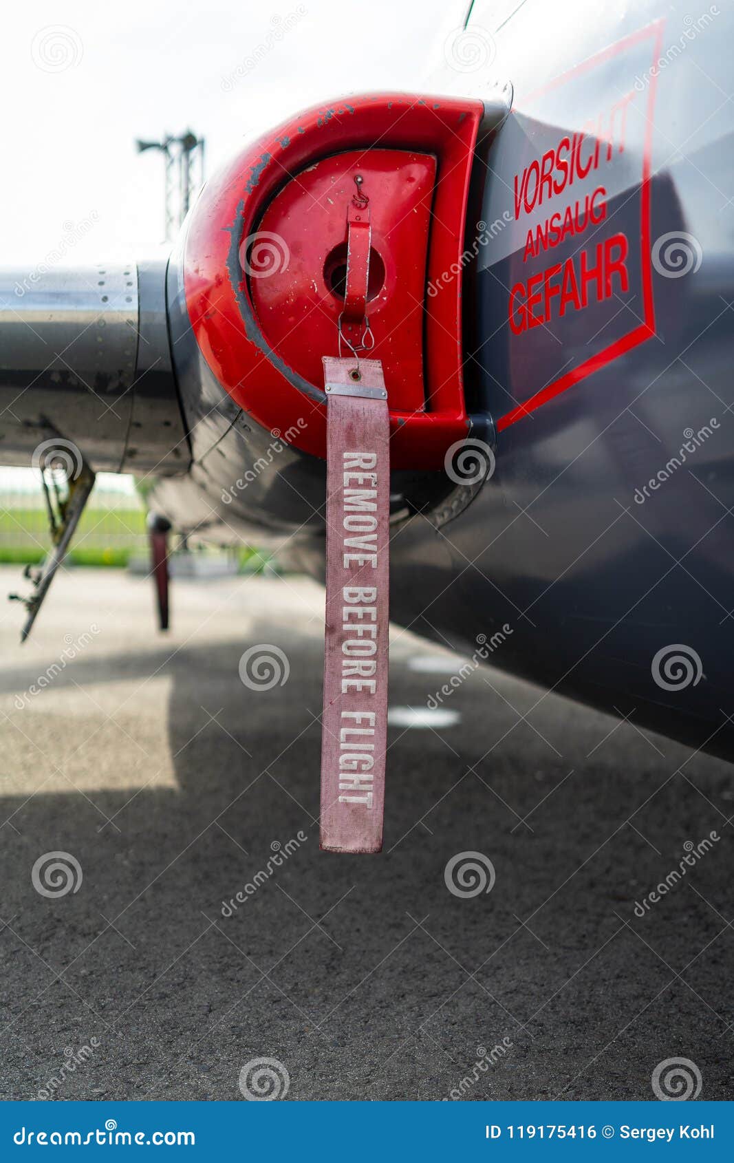 A Remove before Flight Ribbon on a Jet Airplane. Stock Photo - Image of  remove, indicate: 119175416