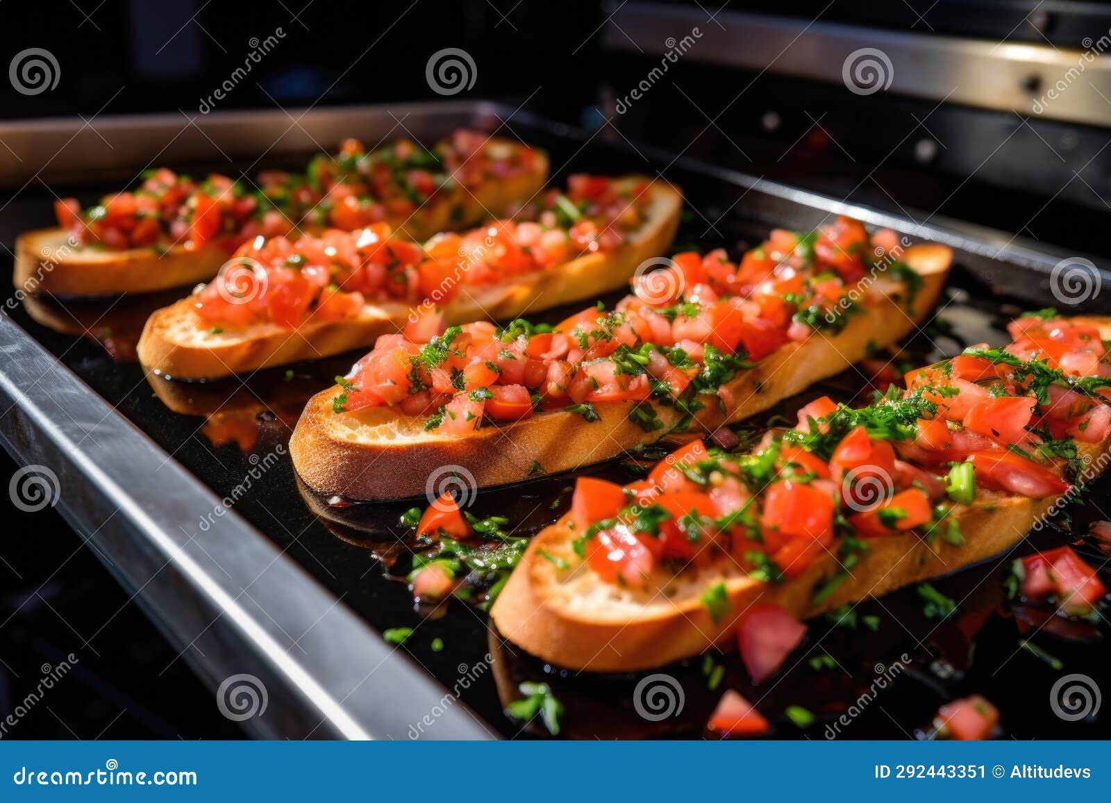 Removing Freshly Grilled Bread from the Oven for Bruschetta Stock Image