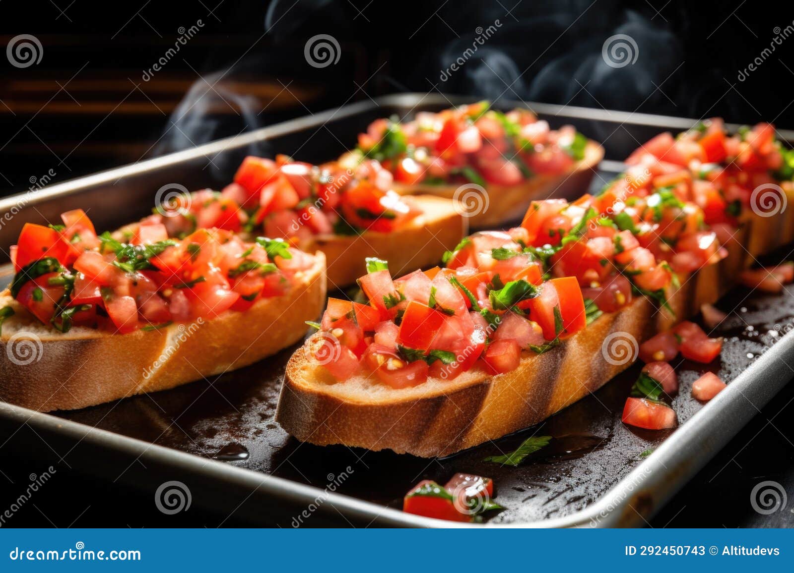 Removing Freshly Grilled Bread from the Oven for Bruschetta Stock Image