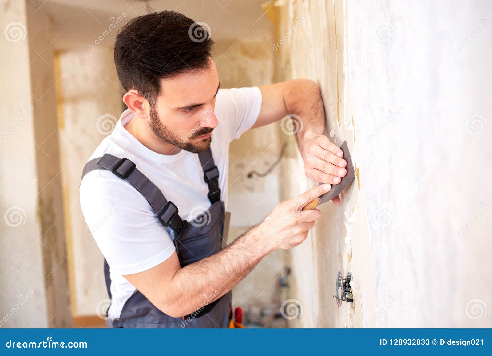 Removing of Old Wallpaper from the Wall Stock Image Image of