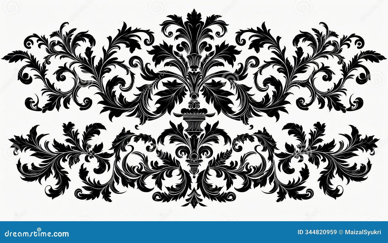 renaissance scroll and floral border silhouette ornament