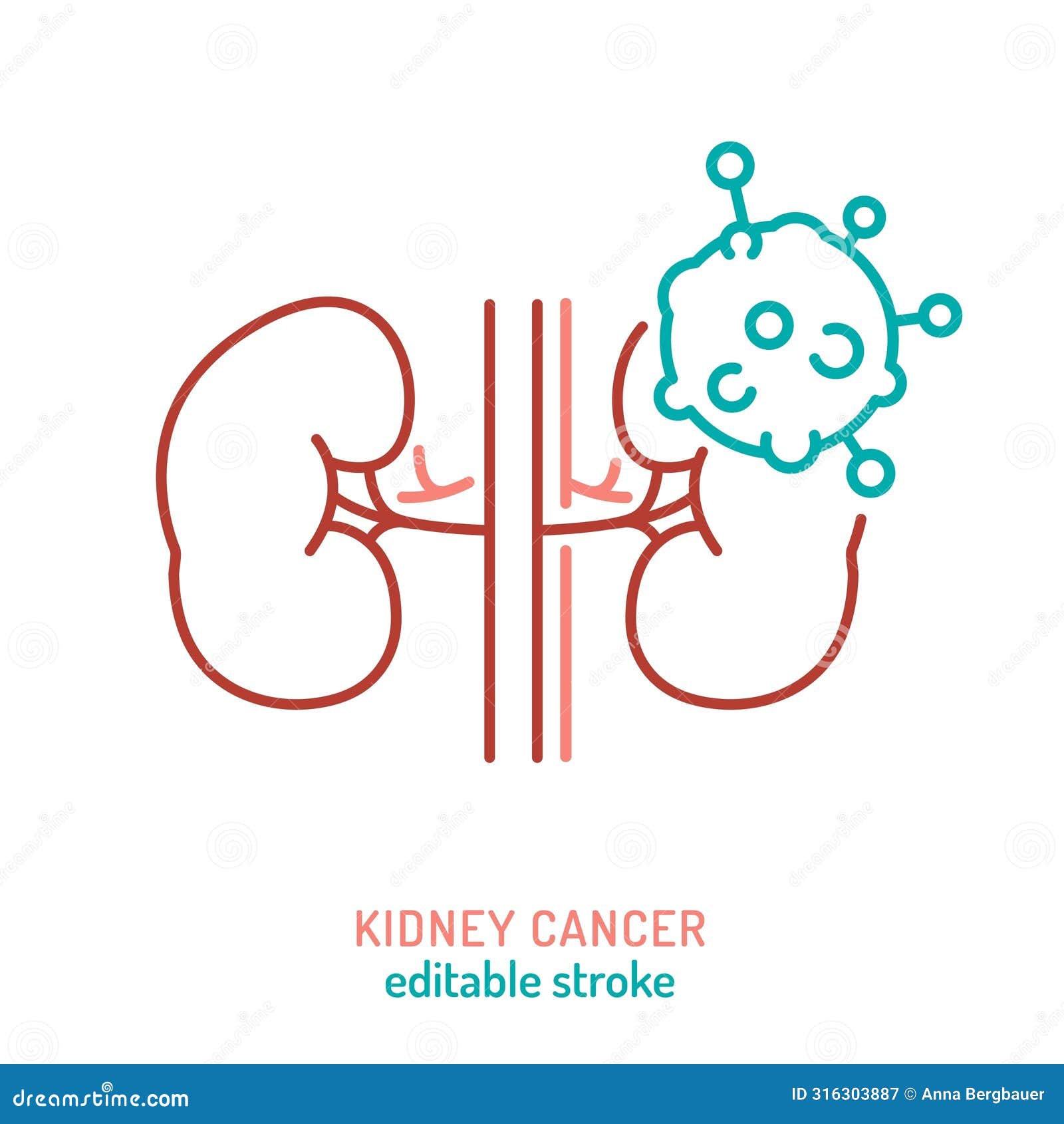 renal cell carcinoma outline icon. kidney cancer sign.