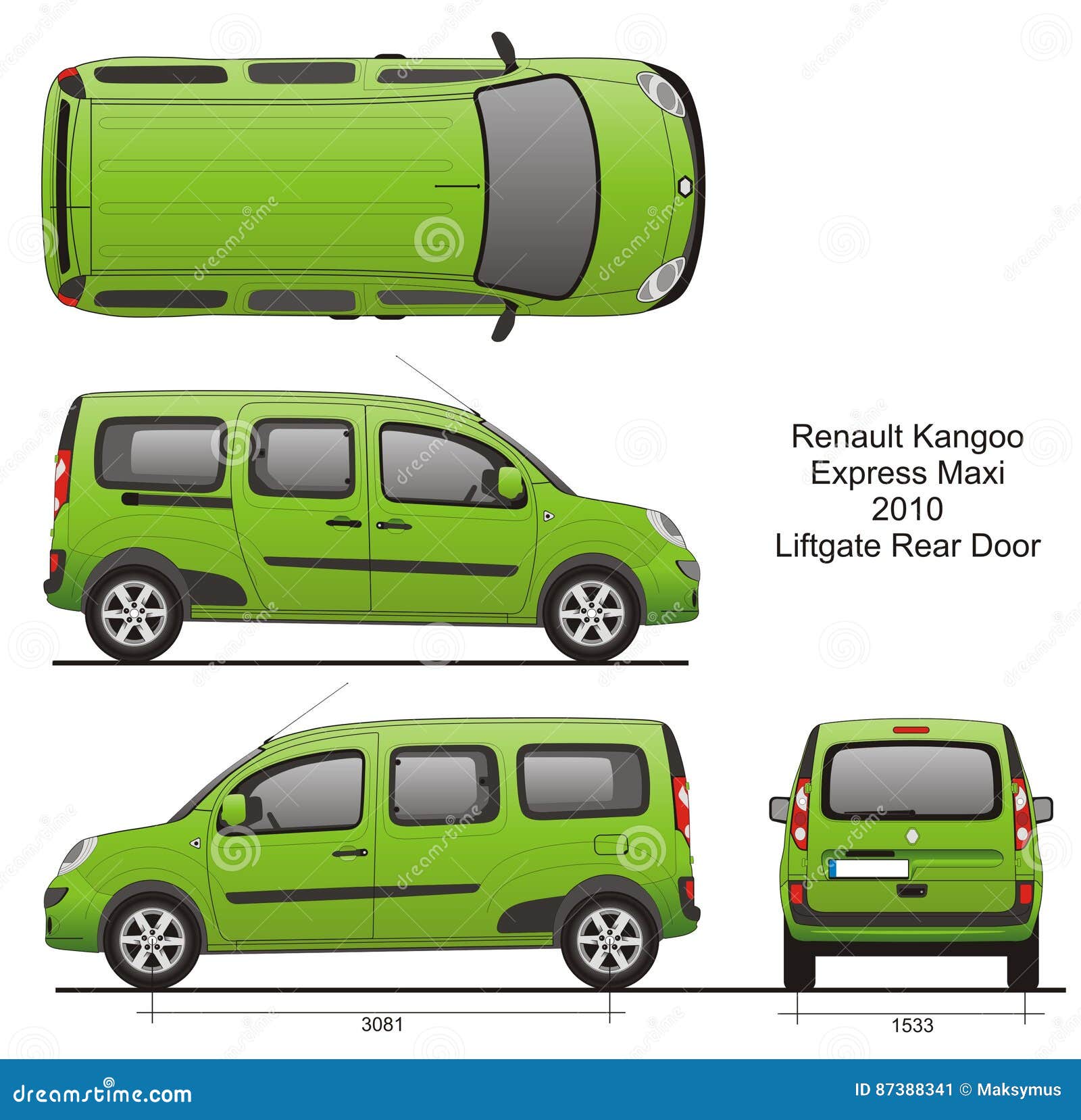 Renault Kangoo Express Maxi 2010. Renault Kangoo Express Maxi Combi Van 2010, Skala1:10 der Hebetür-hinteren Tür