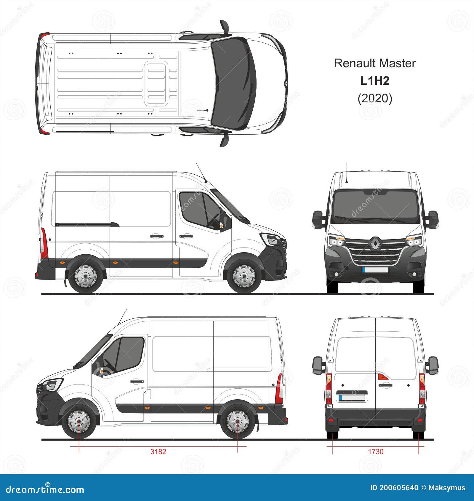 renault master cargo van l1h2 2020 blueprint