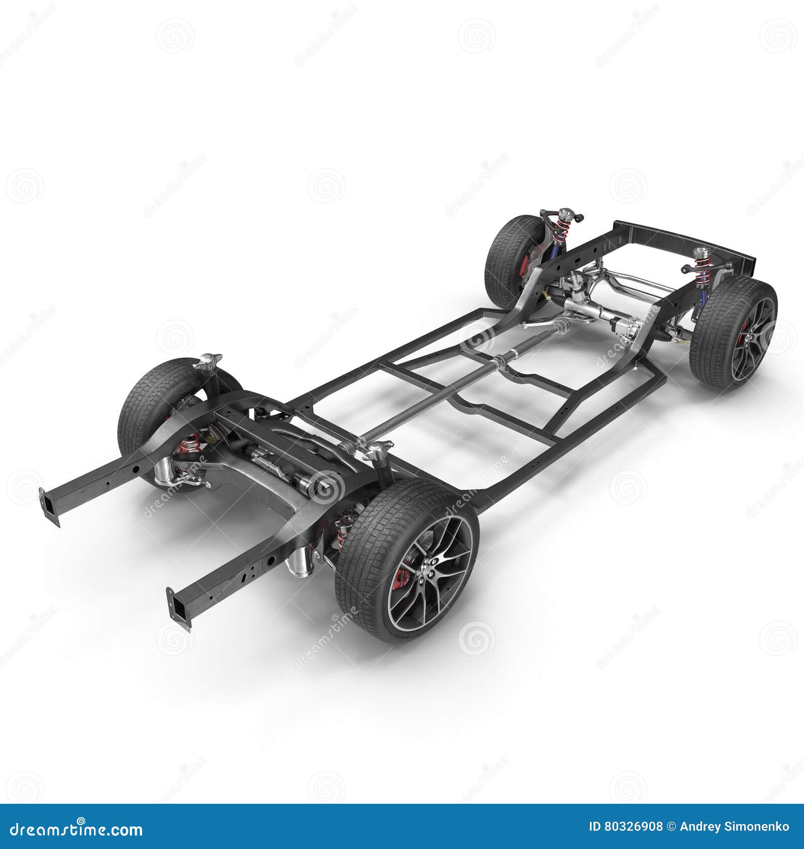 Render Of Car Chassis Without Engine Isolated On White. 3D Illustration