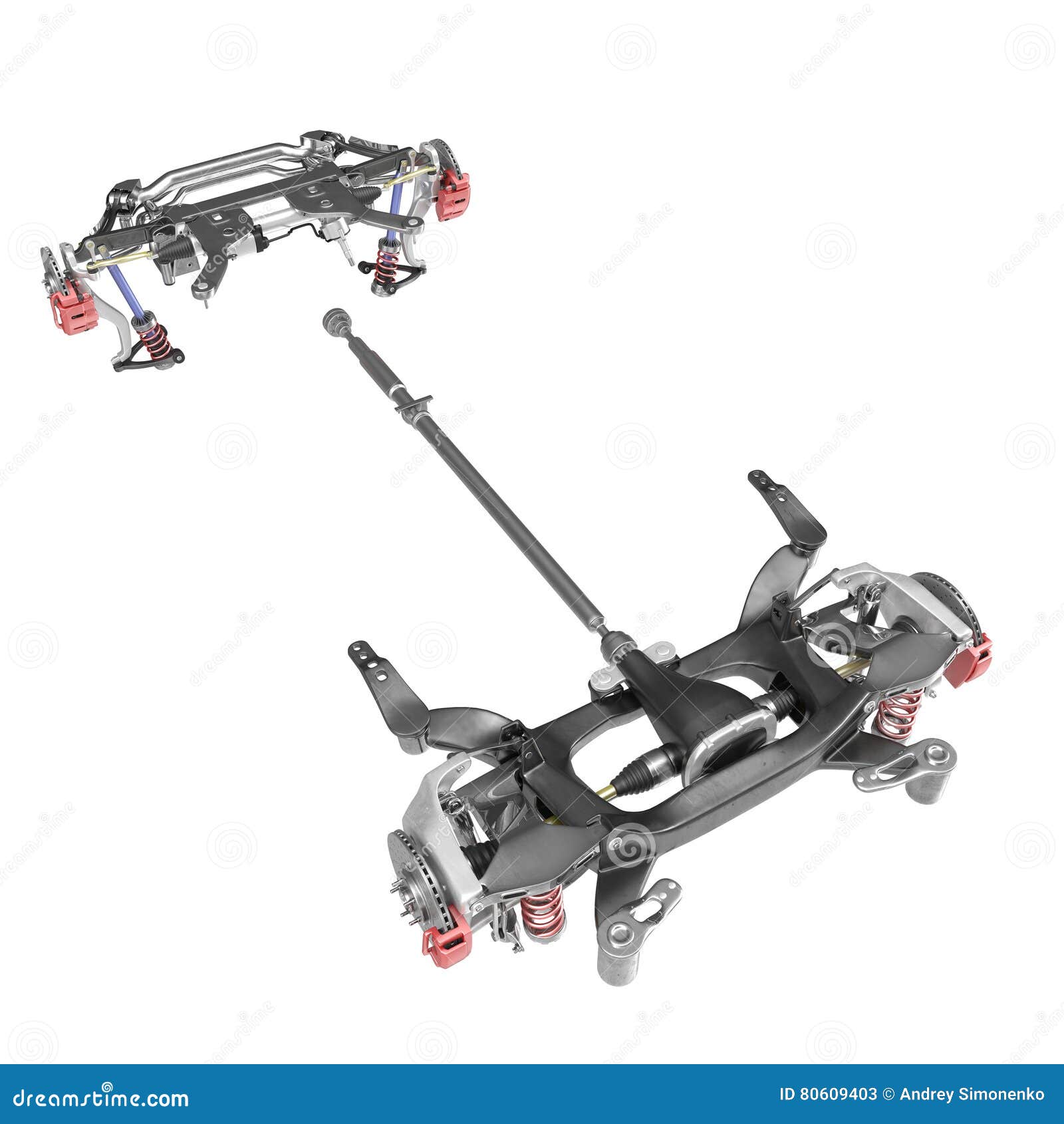 Render Of Car Chassis Without Engine Isolated On White. 3D Illustration