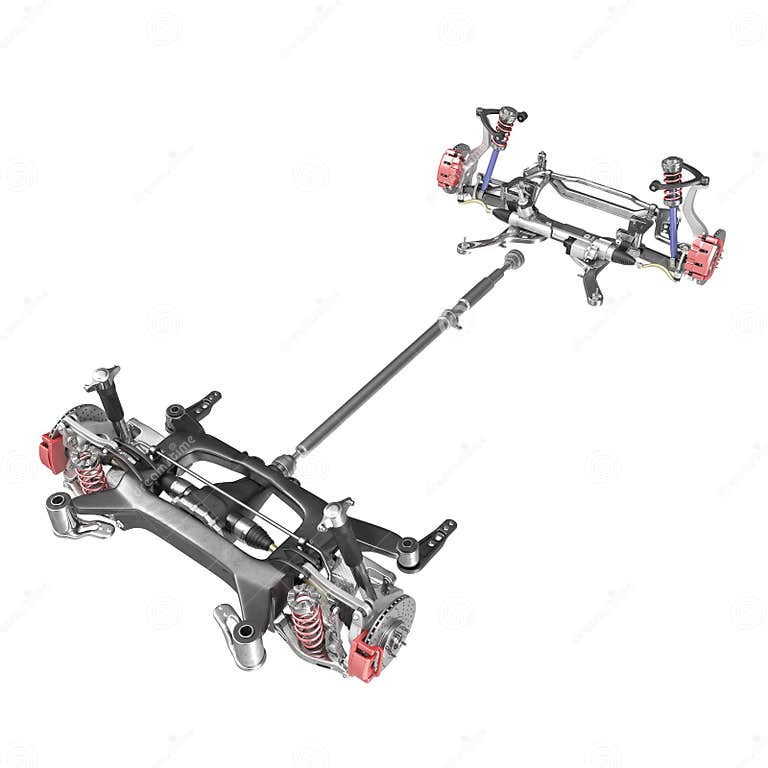 Render of Car Chassis without Engine Isolated on White. 3D Illustration