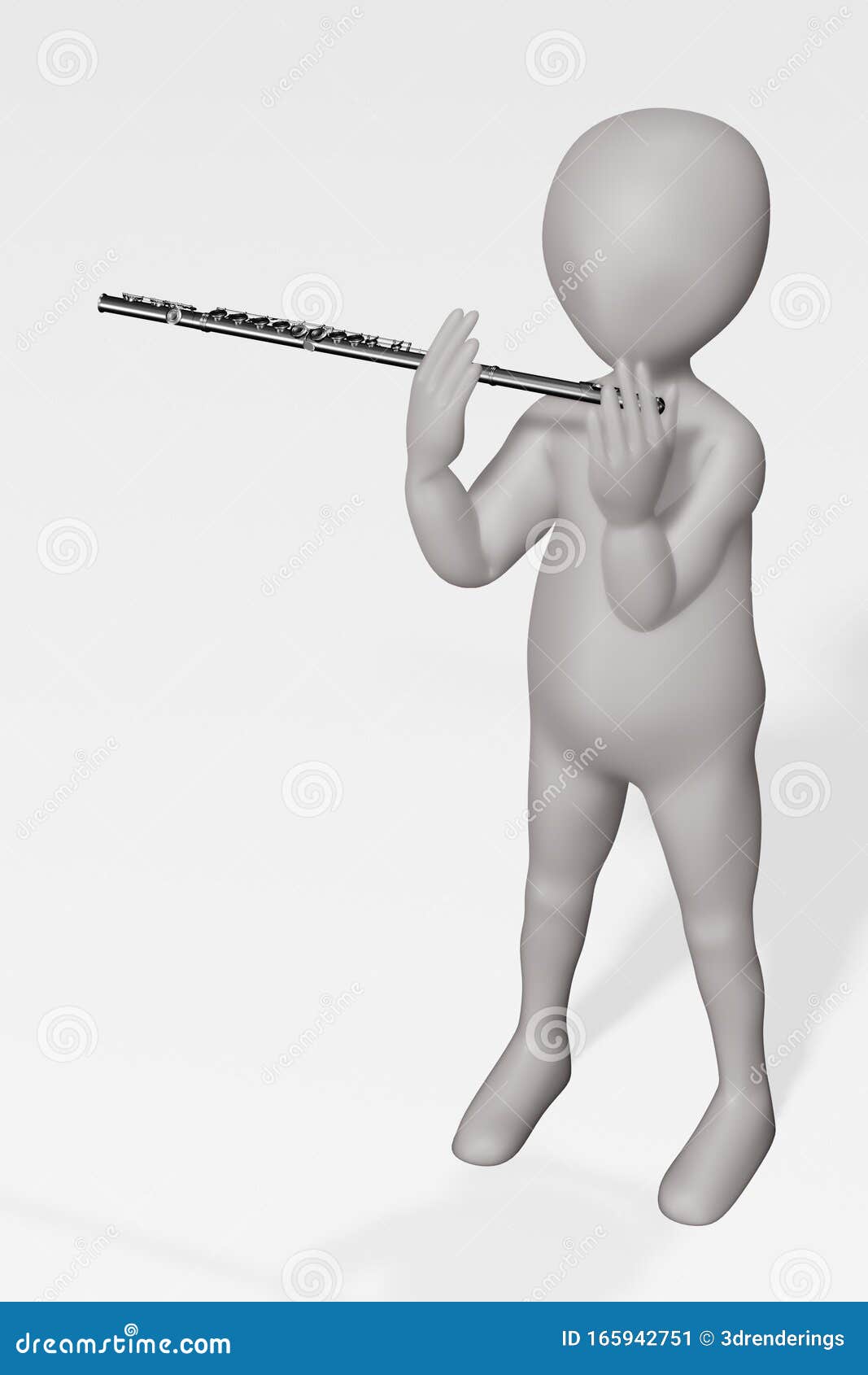 Render of Cartoon Character with Flute Stock Illustration