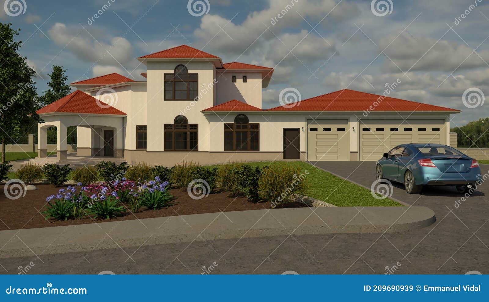 house mansion residential colonial villa 2 3d rendering 3d 