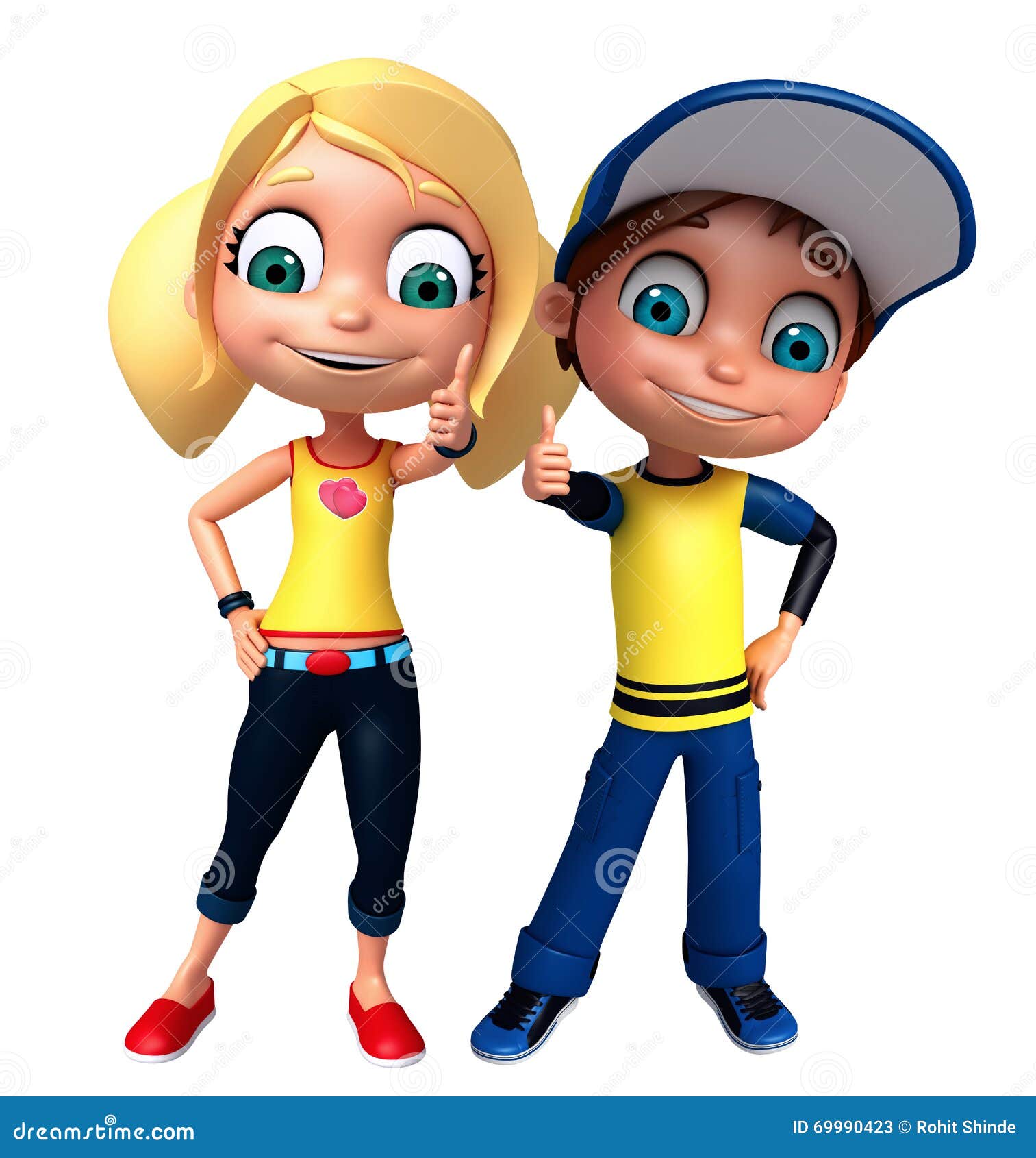 render of little boy and girl with thums up pose
