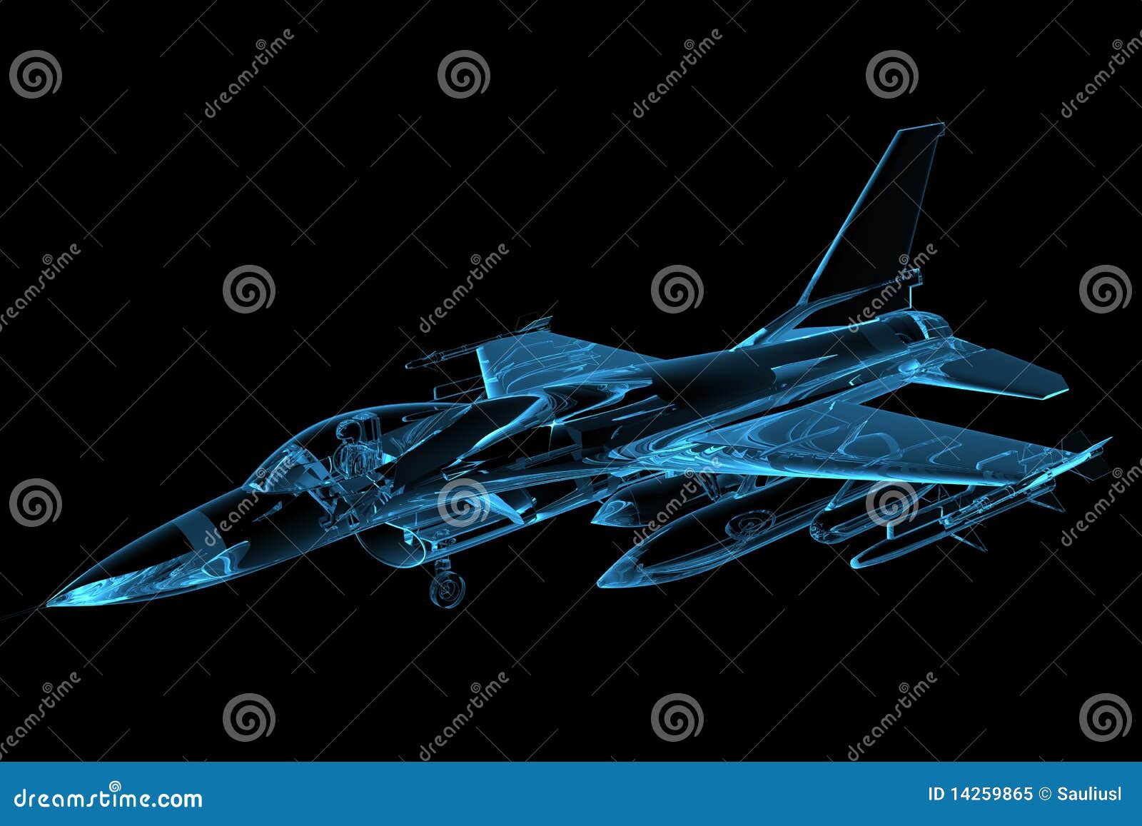 rendered blue xray transparent f16 falcon