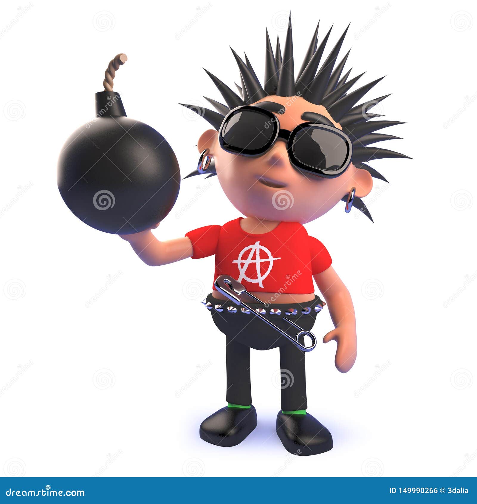 Cartoon Punk Rocker Character in 3d Holding a Bomb Stock Illustration ...