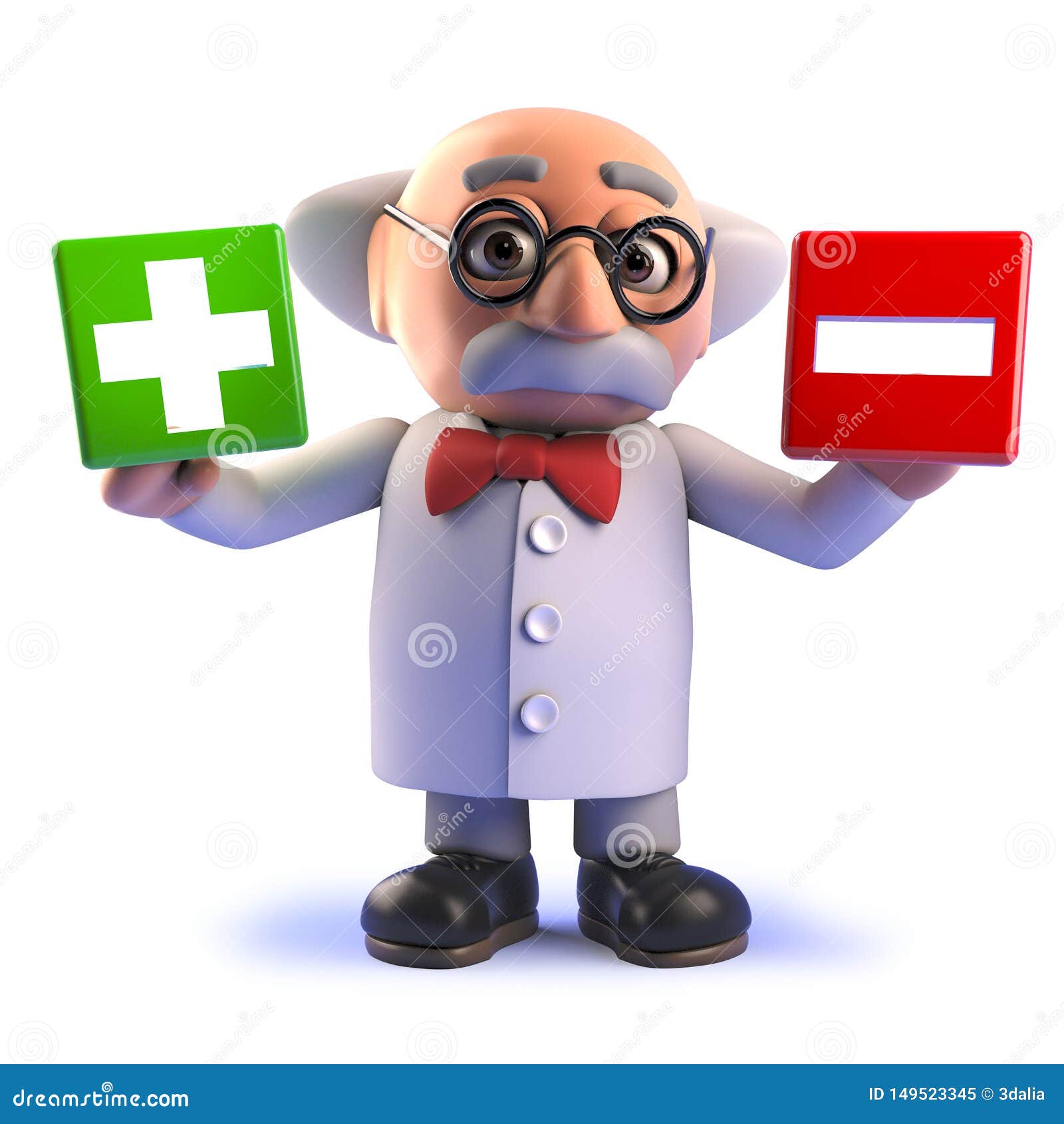 Mad Scientist Cartoon Character in 3d Holding a Plus and Minus Symbol Stock  Illustration - Illustration of render, background: 149523345