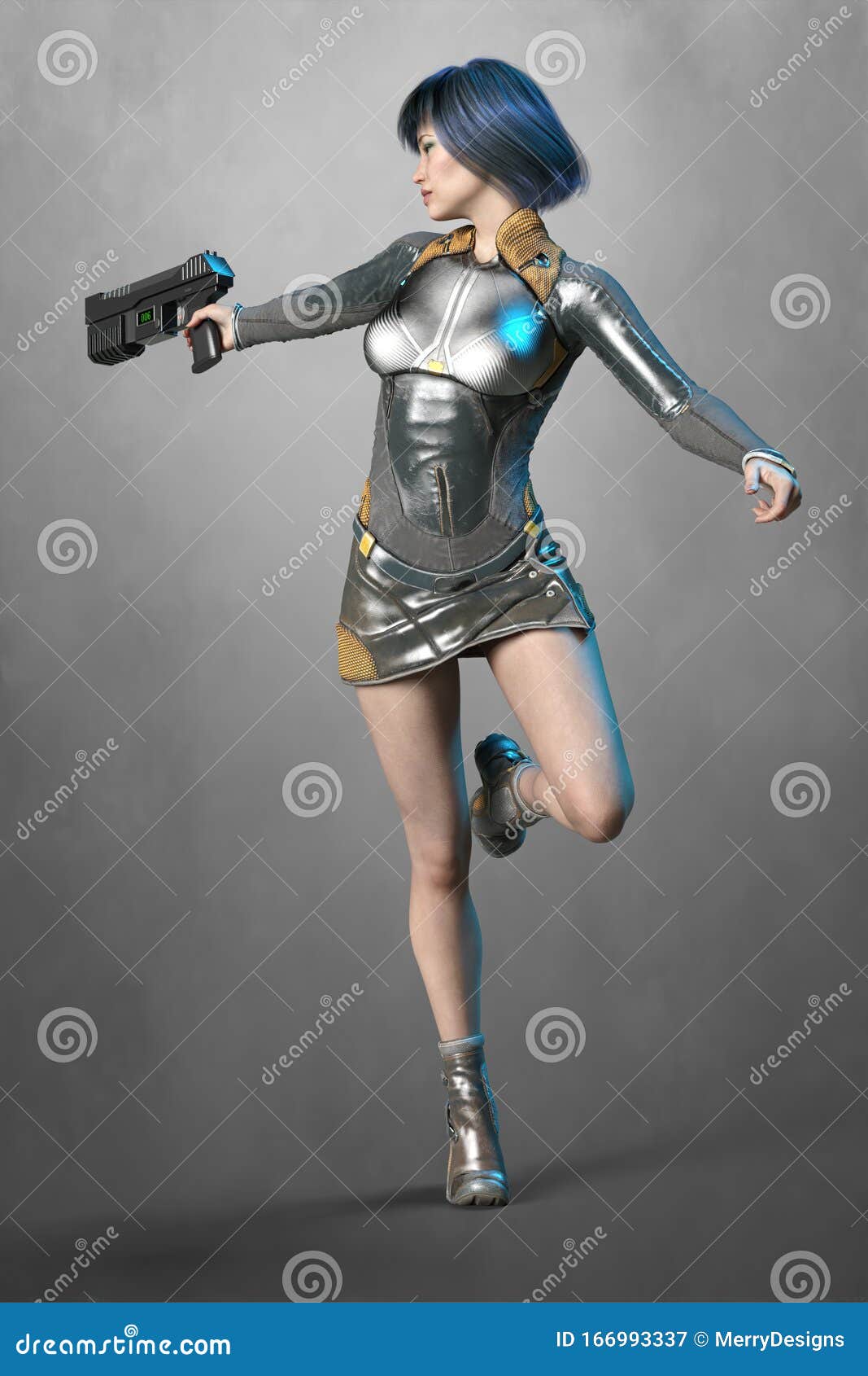 Beautiful CG Woman Wearing a Sci-fi or Cyberpunk Uniform Stock Illustration  - Illustration of dress, female: 166992095